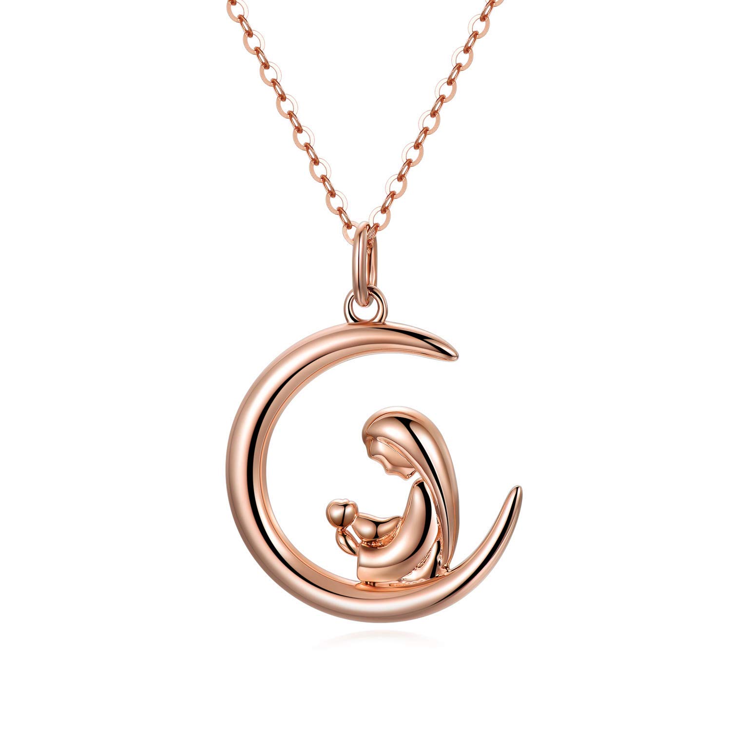 14K Gold Mom Necklace for Women - Dainty Mother & Child Love Crescent Moon Pendant Jewelry | Birthday, Anniversary Gift for Mom, Wife, Daughter | 16
