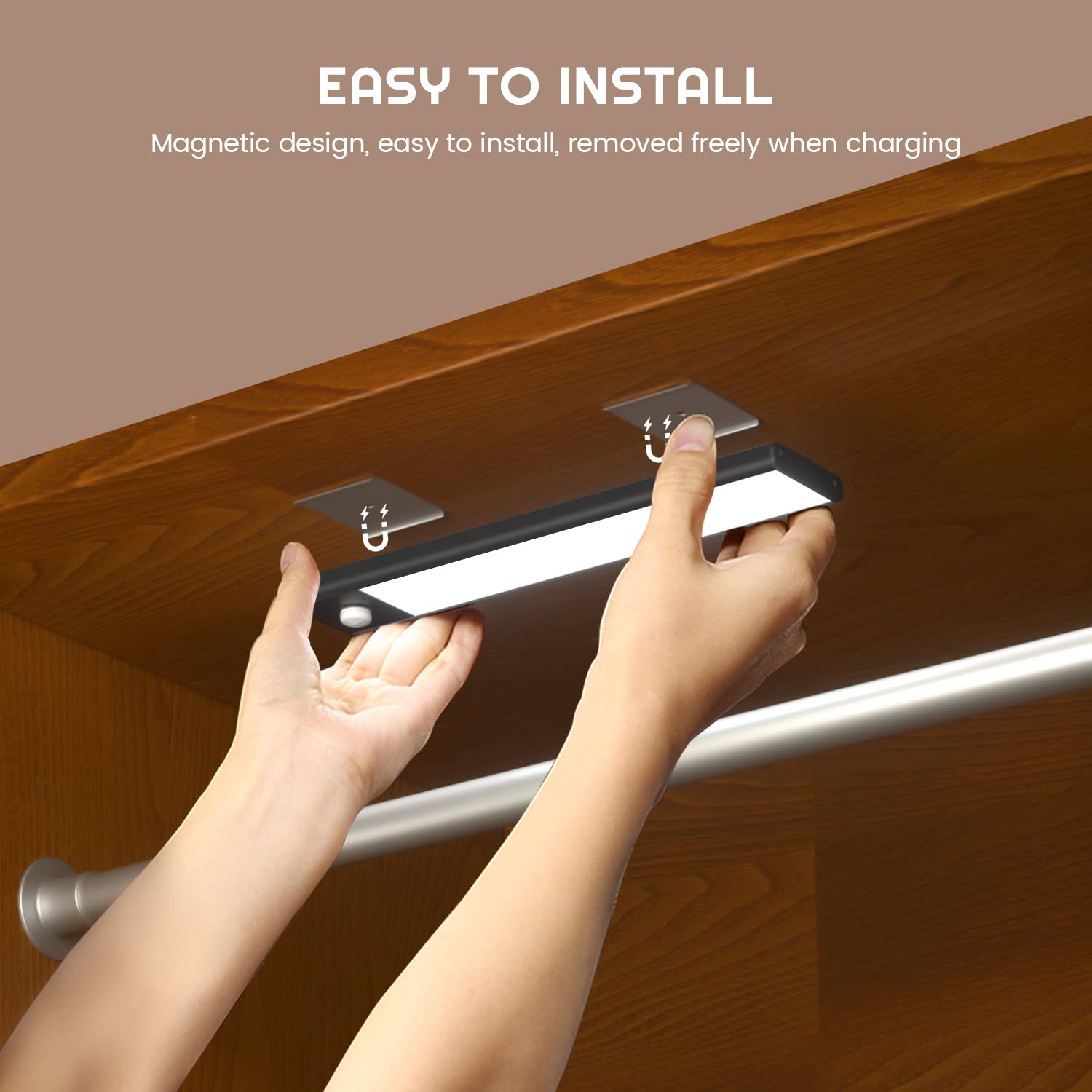 Yeelight Wireless Under Cabinet Lights - 32 LED Motion Sensor Closet Lighting, Rechargeable & Dimmable Magnetic Stick-on Lights (7.87 Inch, Cold White) - Perfect for Closets, Wardrobes, Stairs & Kitchen Cabinets