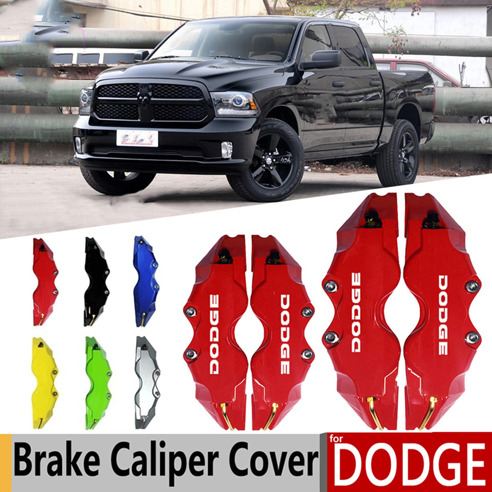 4PCS Dodge Disc Brake Caliper Covers - Blue Plastic Car Accessories for Dodge Charger, Challenger, Ram 1500 - Enhance Style & Protect Brakes from Dirt & Debris