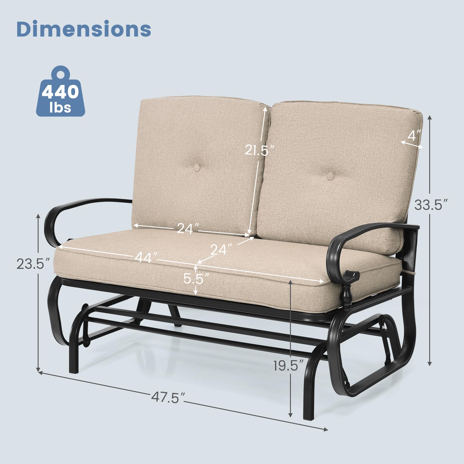**Tangkula Outdoor Swing Glider Chair for 2 Persons - Patio Loveseat Bench with Steel Frame & Comfortable Cushions - Perfect for Garden, Porch, Balcony & Poolside Relaxation (Beige)**