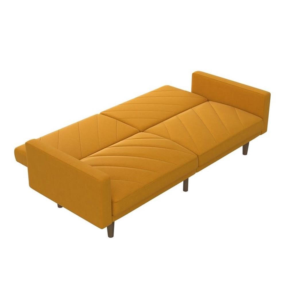 Pemberly Row Futon in Mustard Yellow Linen - Modern Convertible Sofa Bed for Small Spaces, Living Room & Guest Room