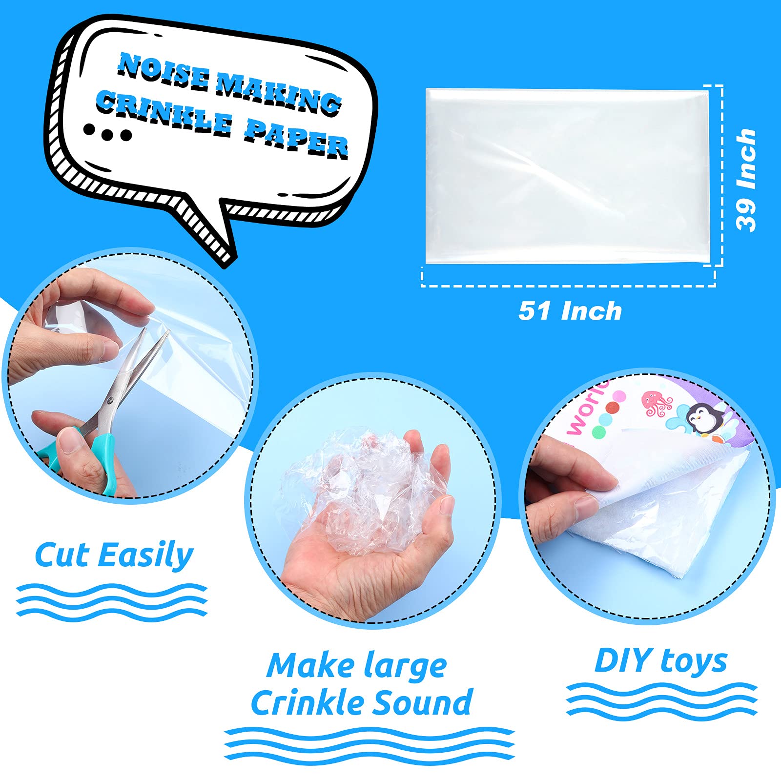 Zonon Crinkle Paper for Dogs & Cats - 51 x 39 Inch Noise Making Pet Toy, Interactive Crinkle Material for Playtime & Training - Perfect for Puppy Enrichment & Kitty Entertainment