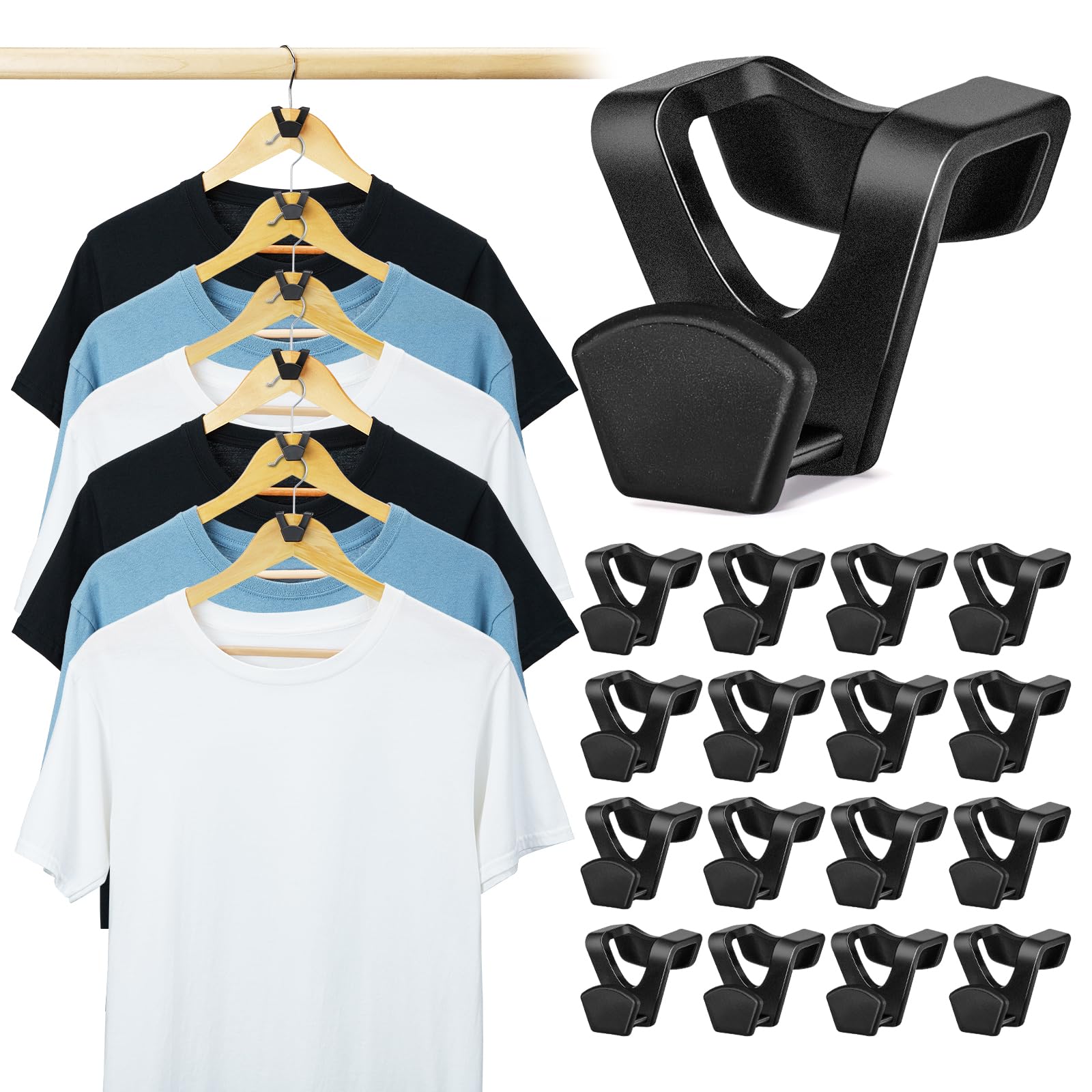 Smartor 60 Pack Clothes Hanger Connector Hooks - Space Saving Closet Organizer, Stackable Hangers & Cascading Hooks for Wardrobe Storage - Perfect for Small Closets, Dorm Rooms & Apartment Organization (Black)