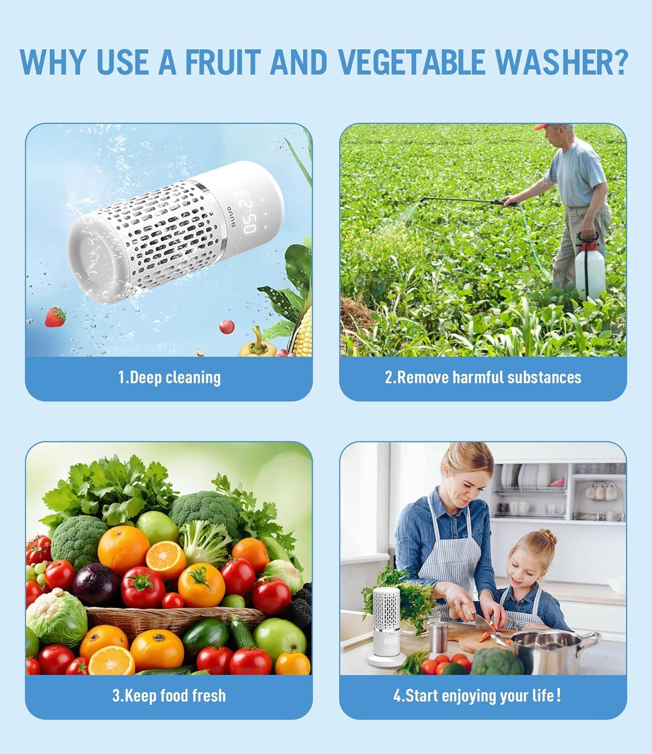 Electric Fruit and Vegetable Washing Machine - Fast Electrolytic Water Cleaner with Large Reaction Area, 6-Minute Timer - Perfect for Cleaning Fruits, Vegetables, Rice & Tableware (Silver White) - Ideal for Home Kitchen, Organic Food Prep & Healthy Eating