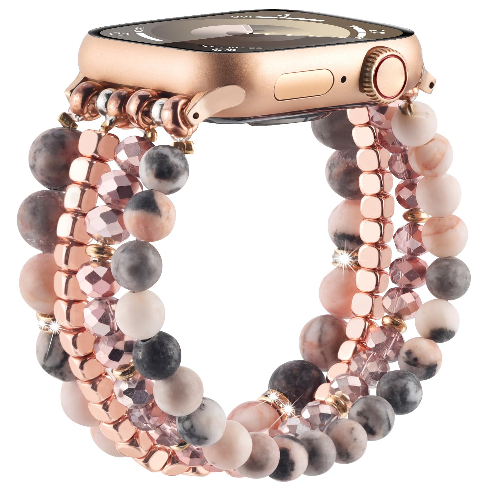 Natural Stone Beaded Stretch Bracelet Compatible with Apple Watch 38mm/40mm/41mm/42mm/44mm/45mm - Handmade Adjustable Strap for Women, iWatch Series 9/8/7/6/5/4/3/2/1/SE - Perfect for Work, Yoga & Everyday Fashion Accessory