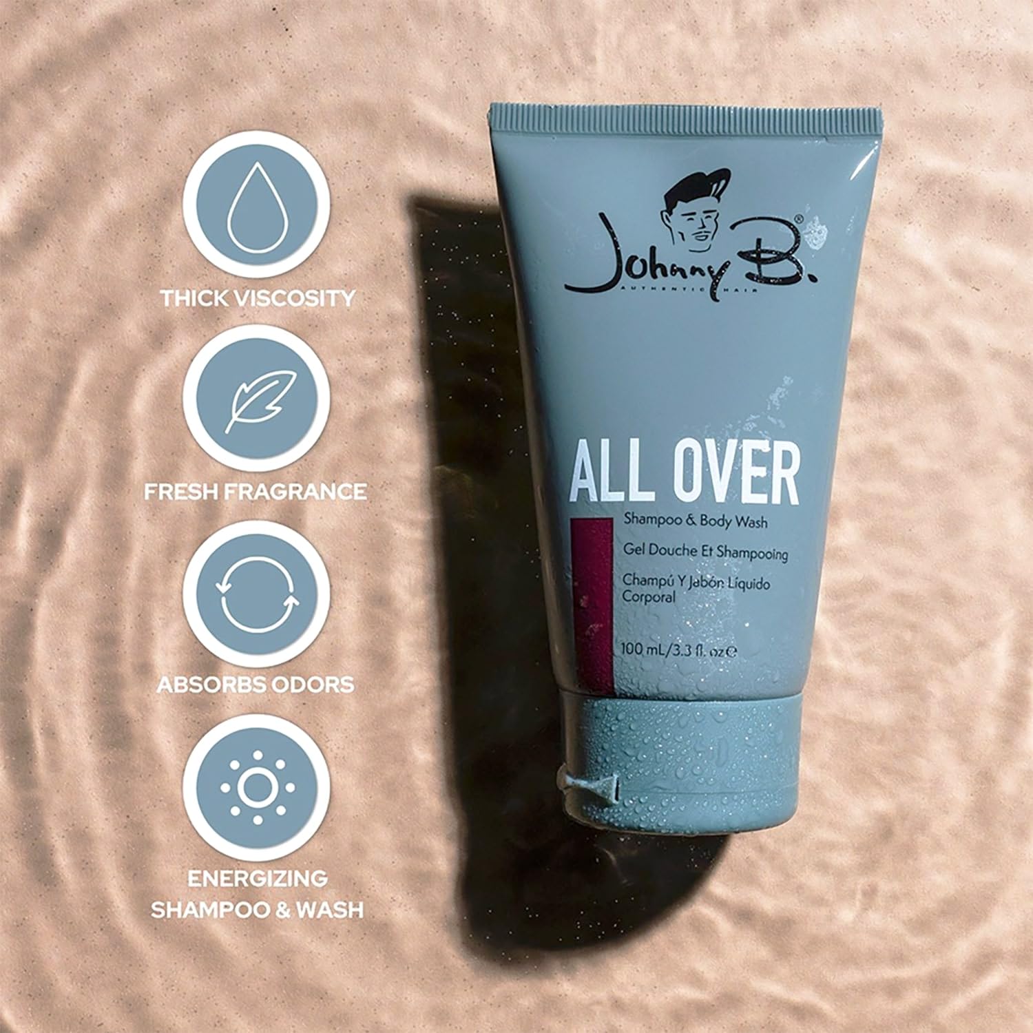 JOHNNY B. Professional All Over Hair Shampoo & Body Wash for Men - 2-in-1 Cleanser for Hair & Skin - Sulfate-Free, Hydrating Formula - Perfect for Gym, Travel & Everyday Use