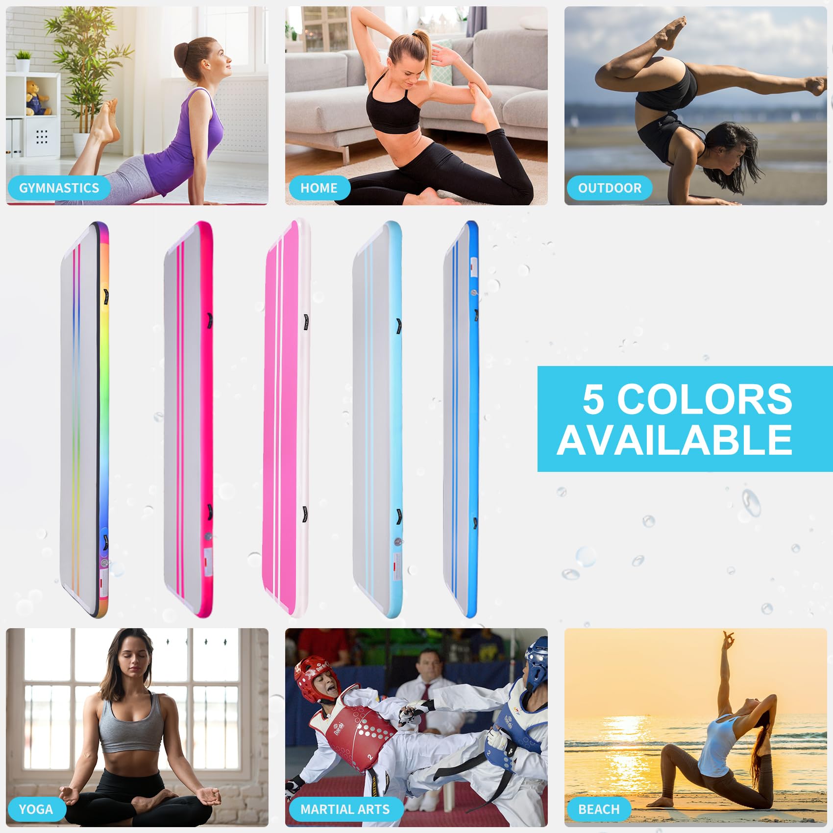 **10ft/13ft/16ft Inflatable Air Gymnastics Mat - 4 Inches Thick Tumbling Training Mat with Electric Air Pump for Home, Gym, Cheerleading, Beach & Outdoor Exercise | Perfect for Gymnastics Practice, Yoga, Kids Play & Fitness Workouts**