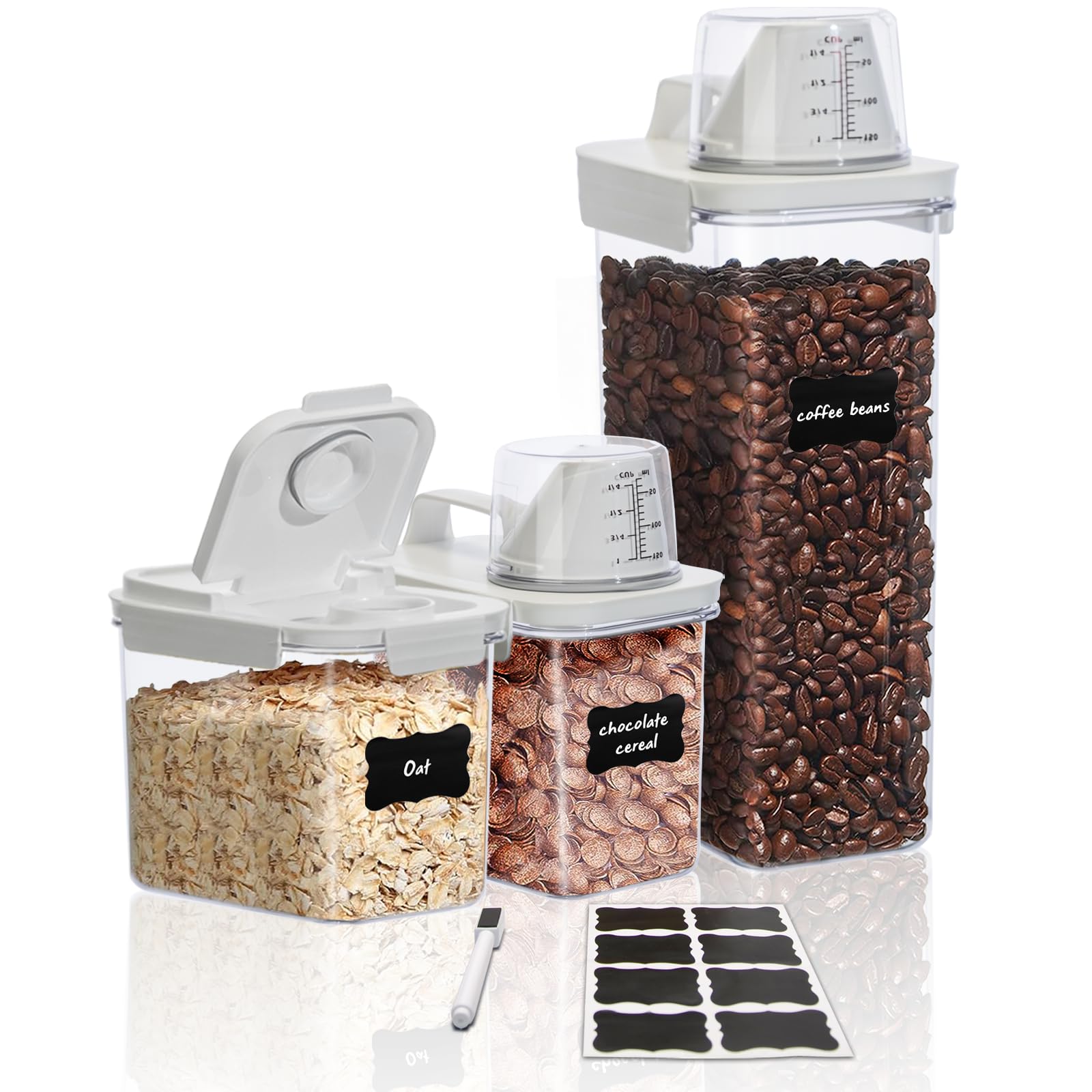 3-Piece Airtight Cereal Storage Containers Set with Flip-Top Lids - Plastic Food Organizer for Kitchen & Pantry - Perfect for Breakfast Cereal, Snacks, Flour, Sugar & Dry Food Storage (FZ3SETS)