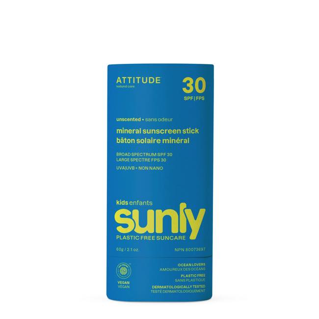 Attitude SPF 30 Kids Mineral Sunscreen Face Stick - Unscented 20g | Natural Sun Protection for Children's Sensitive Skin | Perfect for Beach, Pool & Outdoor Activities