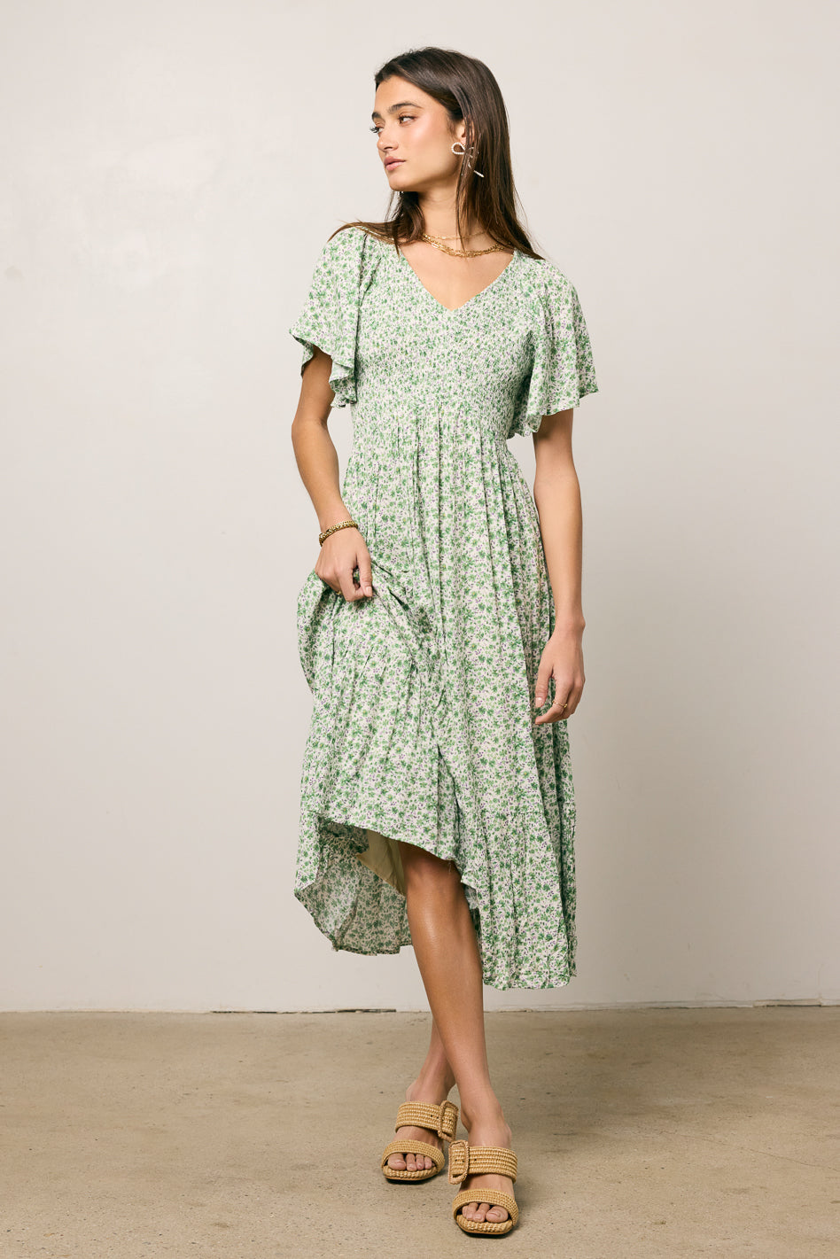 Lily Floral Smocked Midi Dress for Women - Summer Boho Flowy Dress with Puff Sleeves - Perfect for Beach Vacations, Garden Parties & Date Nights