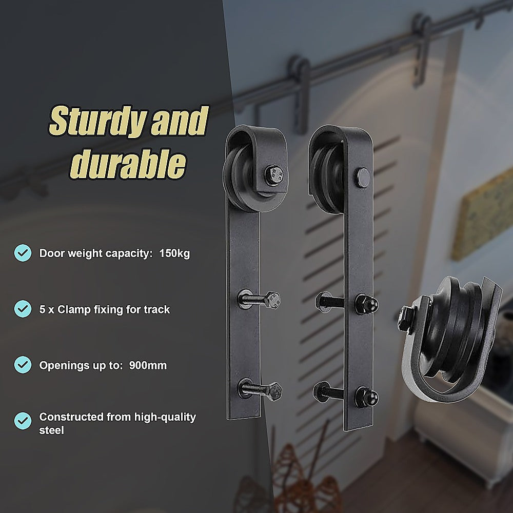 1.8m Sliding Barn Door Hardware Kit - Heavy Duty Black Steel Track & Rollers for Rustic Home & Office Doors | DIY Installation, Space-Saving Solution for Bedrooms, Closets & Room Dividers
