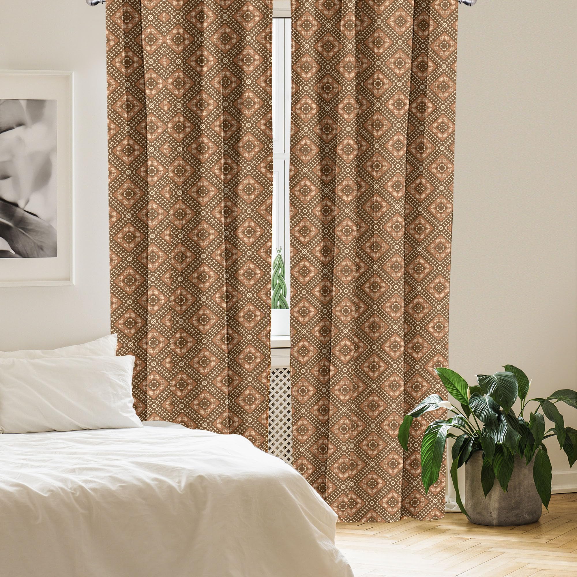Ambesonne Kente Pattern Curtains - Traditional African Motifs in Brown Shades, 2 Panel Set (28x84 Inches) for Living Room & Bedroom - Lightweight Window Treatments for Home Decor & Cultural Style