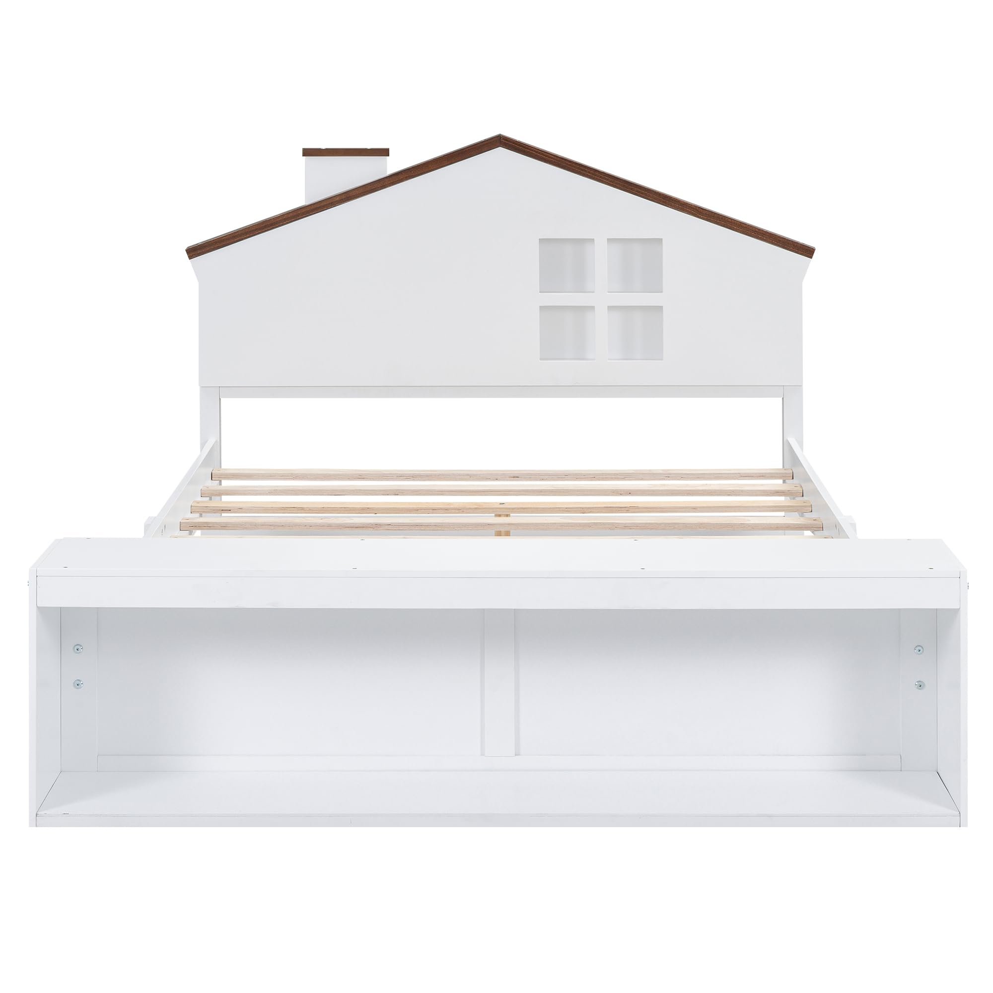 Bellemave Full Size House Bed Frame with LED Lights and Storage - Wooden Platform Bed for Kids, Teens, Boys & Girls - No Box Spring Needed - White - Perfect for Bedrooms, Playrooms & Sleepovers
