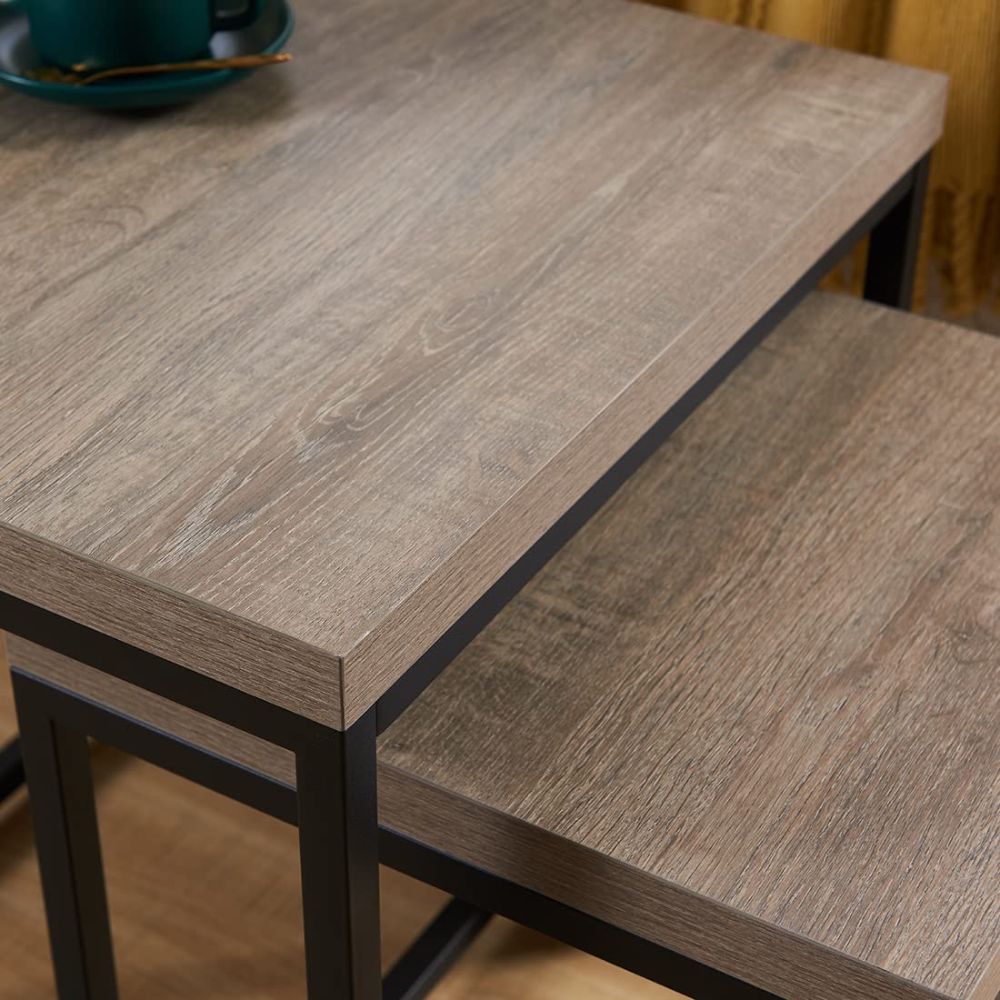 CENSI 20-Inch Grey Wash Wood Nesting Coffee Table Set - Modern Industrial End Table & Side Table for Living Room, Bedroom or Office - French Oak Finish for Stylish Home Decor