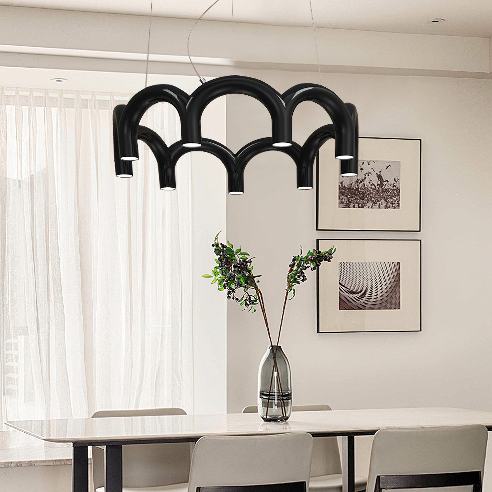 Modern M-Shaped Circle Chandelier - Sleek LED Ceiling Light Fixture for Dining Room, Living Room & Bedroom | Energy Efficient Home Decor Lighting