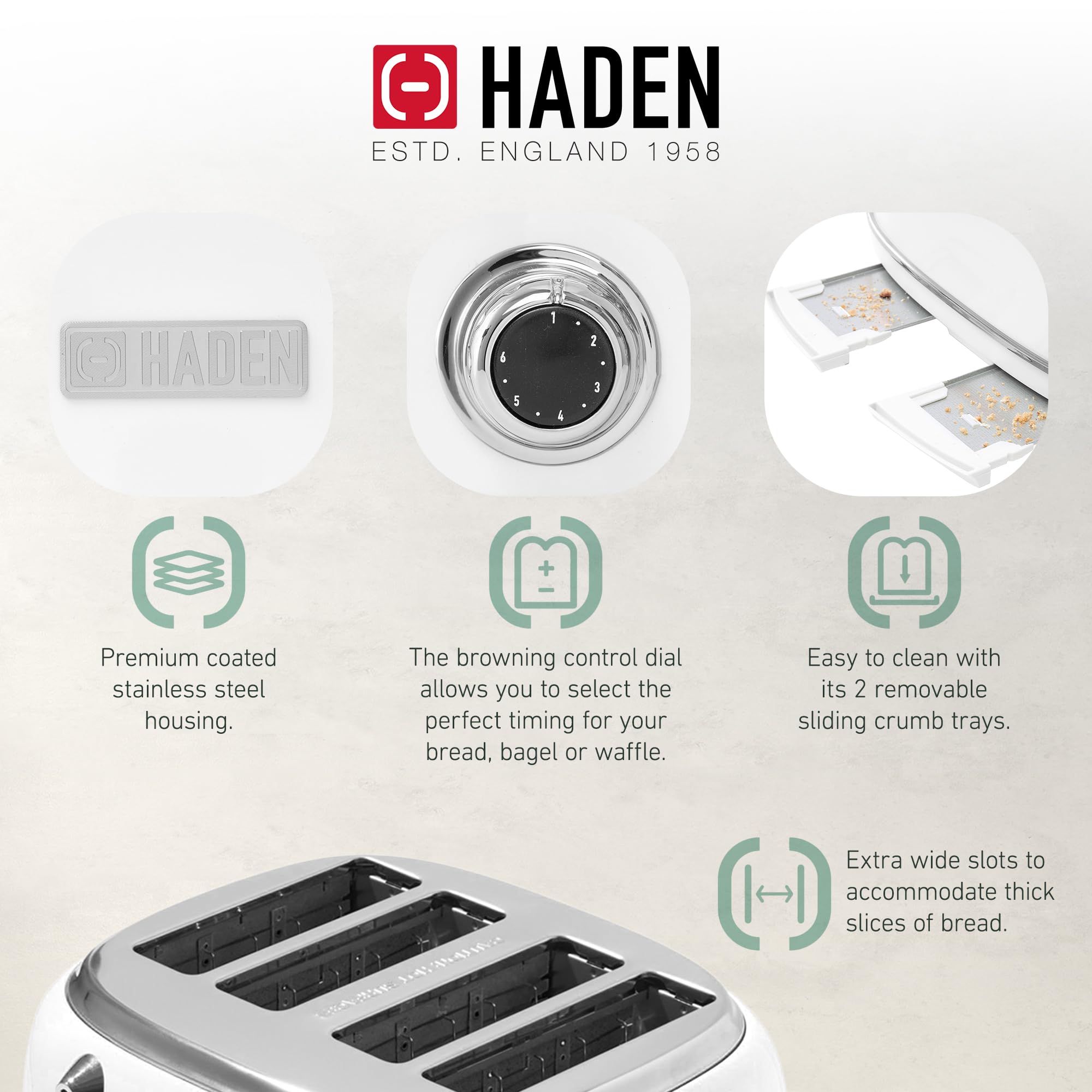 Haden Heritage 4 Slice Wide Slot Stainless Steel Toaster with 12 Cup Programmable Drip Coffee Maker Set - Ivory & Chrome | Perfect for Breakfast & Kitchen Countertop
