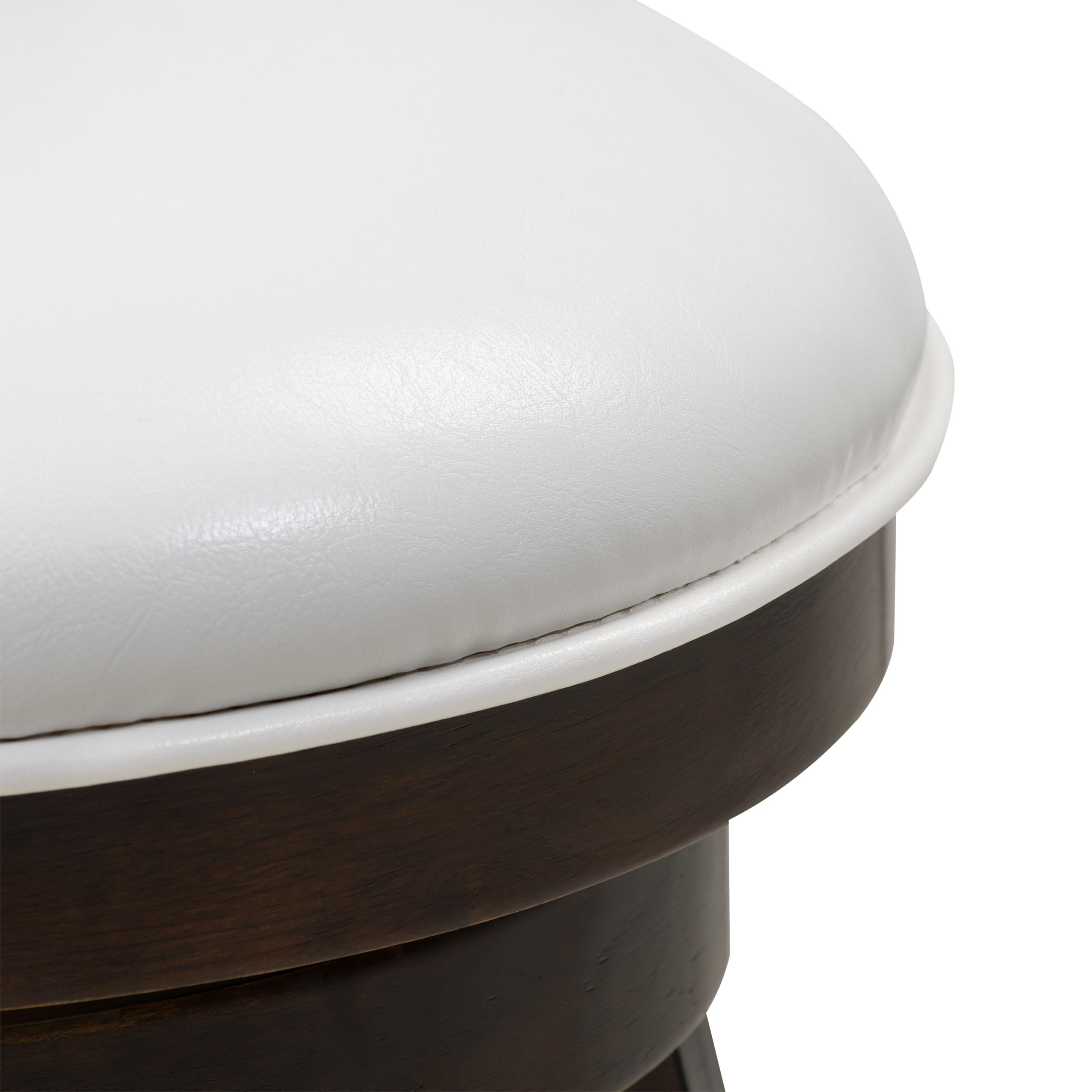 CorLiving Wren Dark Brown Swivel Bar Stool Set of 2 - High Back Counter Height Bar Stools with White Faux Leather Seat - Wooden Barstools for Kitchen Island, Breakfast Bar, Dining Counter & Home Pub - Perfect for Entertaining & Casual Dining