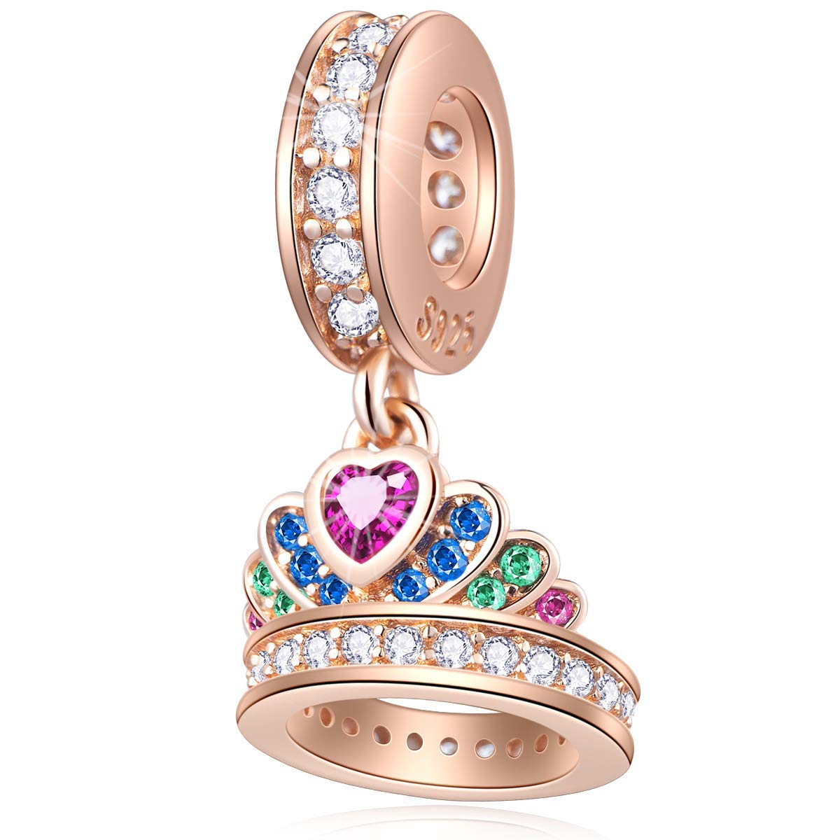 EMOSTAR 925 Sterling Silver Rose Gold Pendant Charms Set - DIY Bracelet, Princess Tiara Crown & Letter A Charms for Jewelry Making | Perfect Birthday, Christmas Gifts for Daughter, Women & Girls | Great for Parties, Weddings & Special Occasions