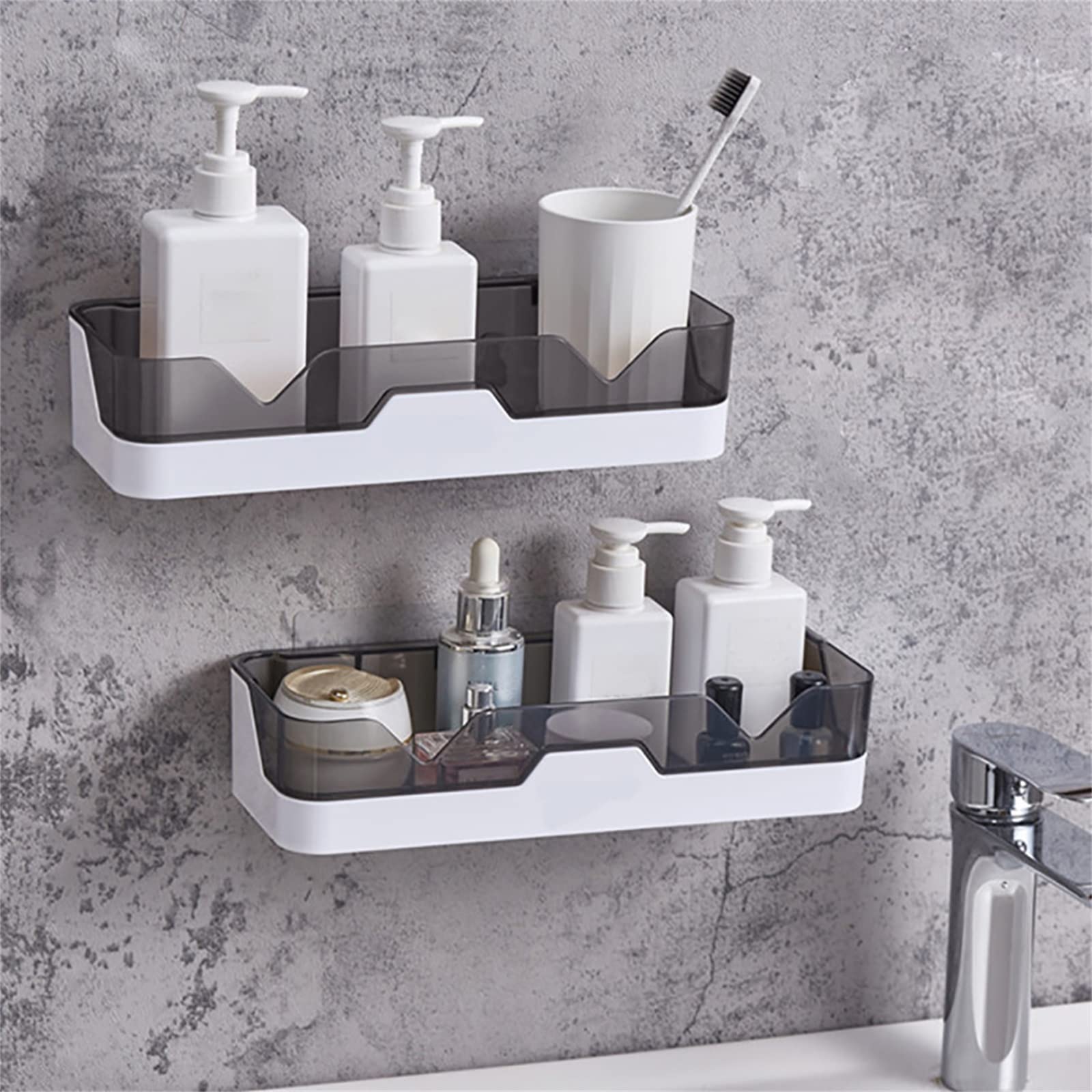 LYNICESHOP Adhesive Wall Shelf - No Drill Bathroom Storage Organizer, 2-Pack Wall Mounted Shower Caddy for Shampoo, Soap & Toiletries - Perfect for Bathroom, Kitchen & Living Room Organization (Space-Saving Solution for Small Apartments)