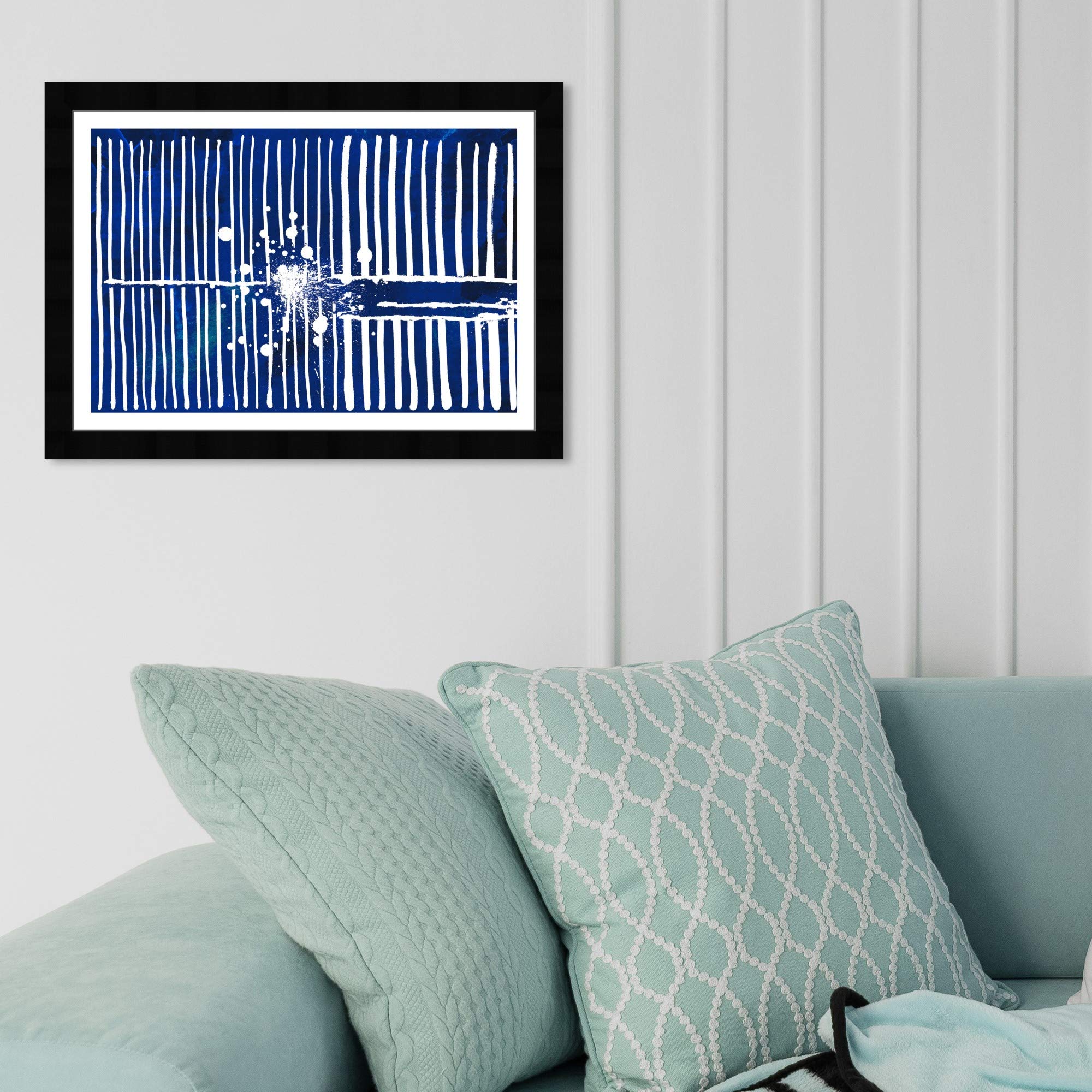 Wynwood Studio Abstract Framed Wall Art Print - 'Love Forcefield Navy Velvet' Painting - Modern Home Decor - 19x13 Inches - Blue & White Canvas - Perfect for Living Room, Bedroom or Office Decoration