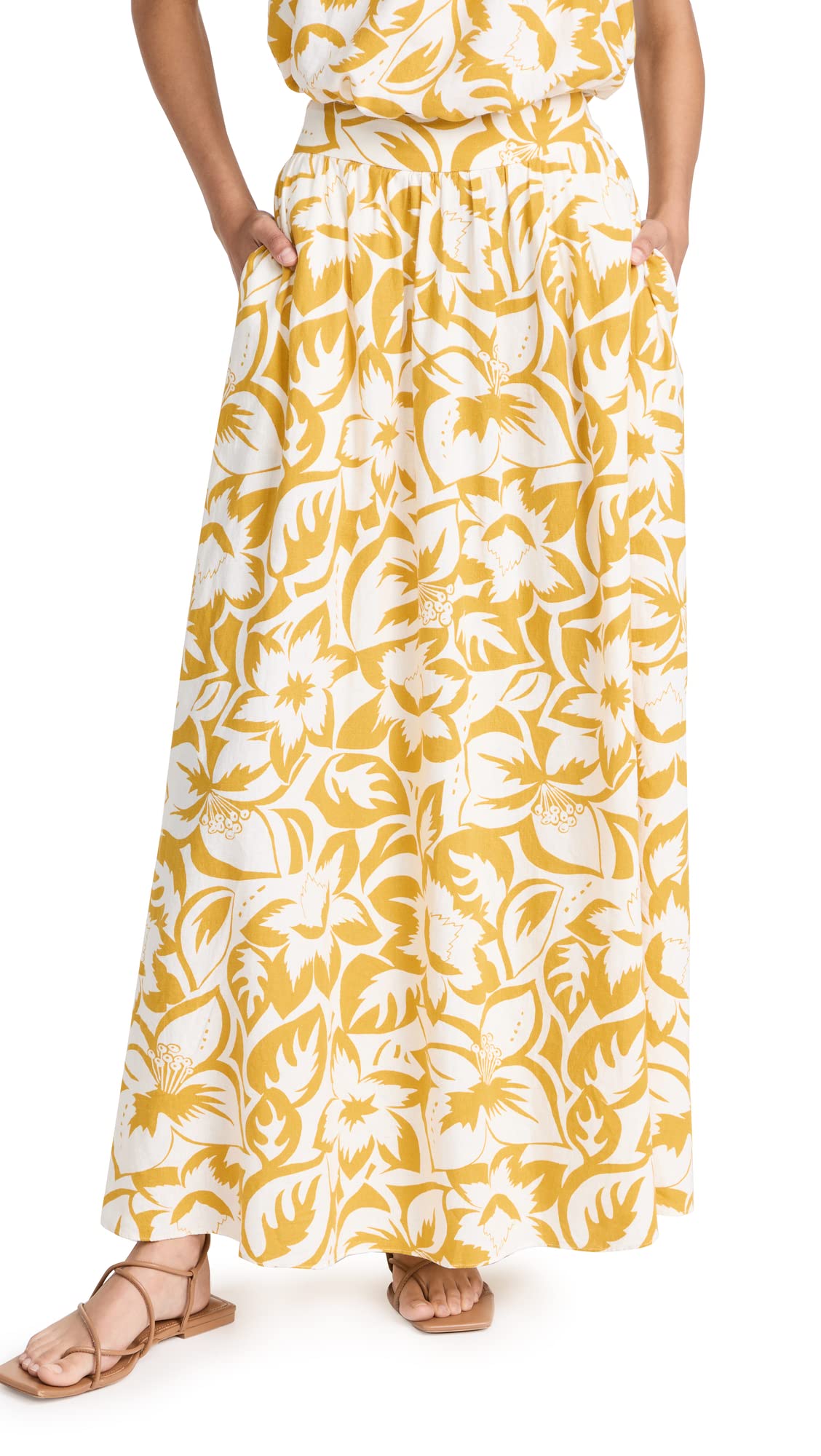 Madewell Women's Linen-Blend Shirred Maxi Skirt - Tropical Floral Print, Breathable Summer Skirt for Beach, Vacation & Boho Style Outfits