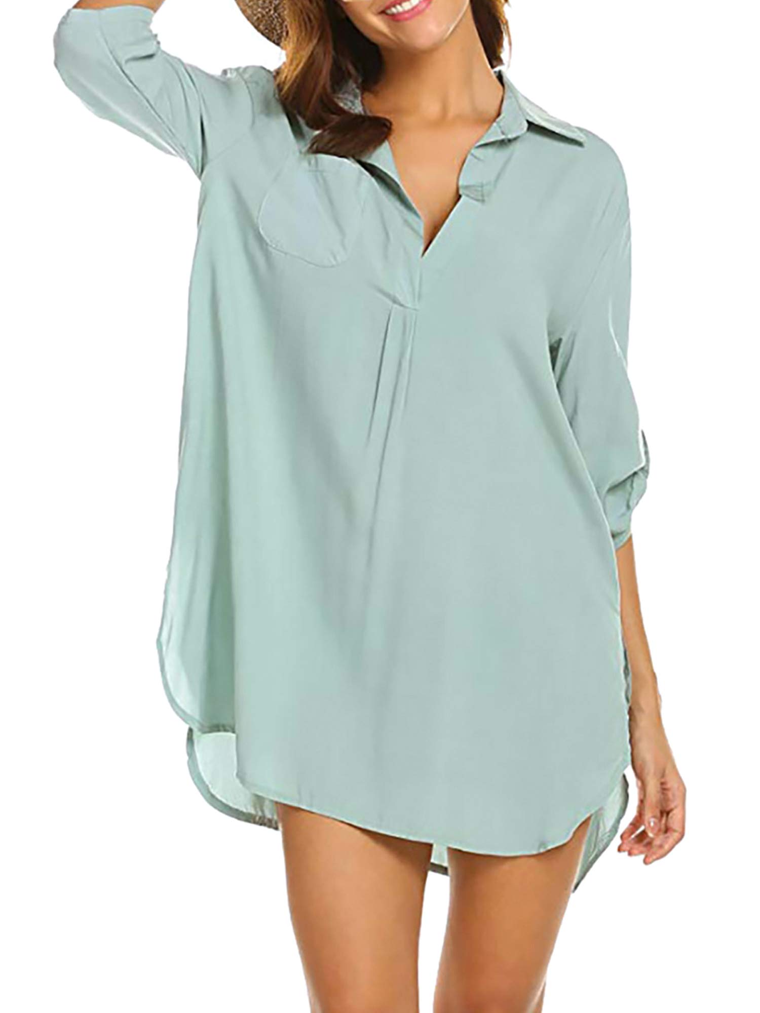 Liangchengmei Women's Beach Cover Up Shirt - Loose Button Down Swimsuit Cover Up, Bikini Beachwear & Bathing Dress for Pool, Vacation & Summer Outfits