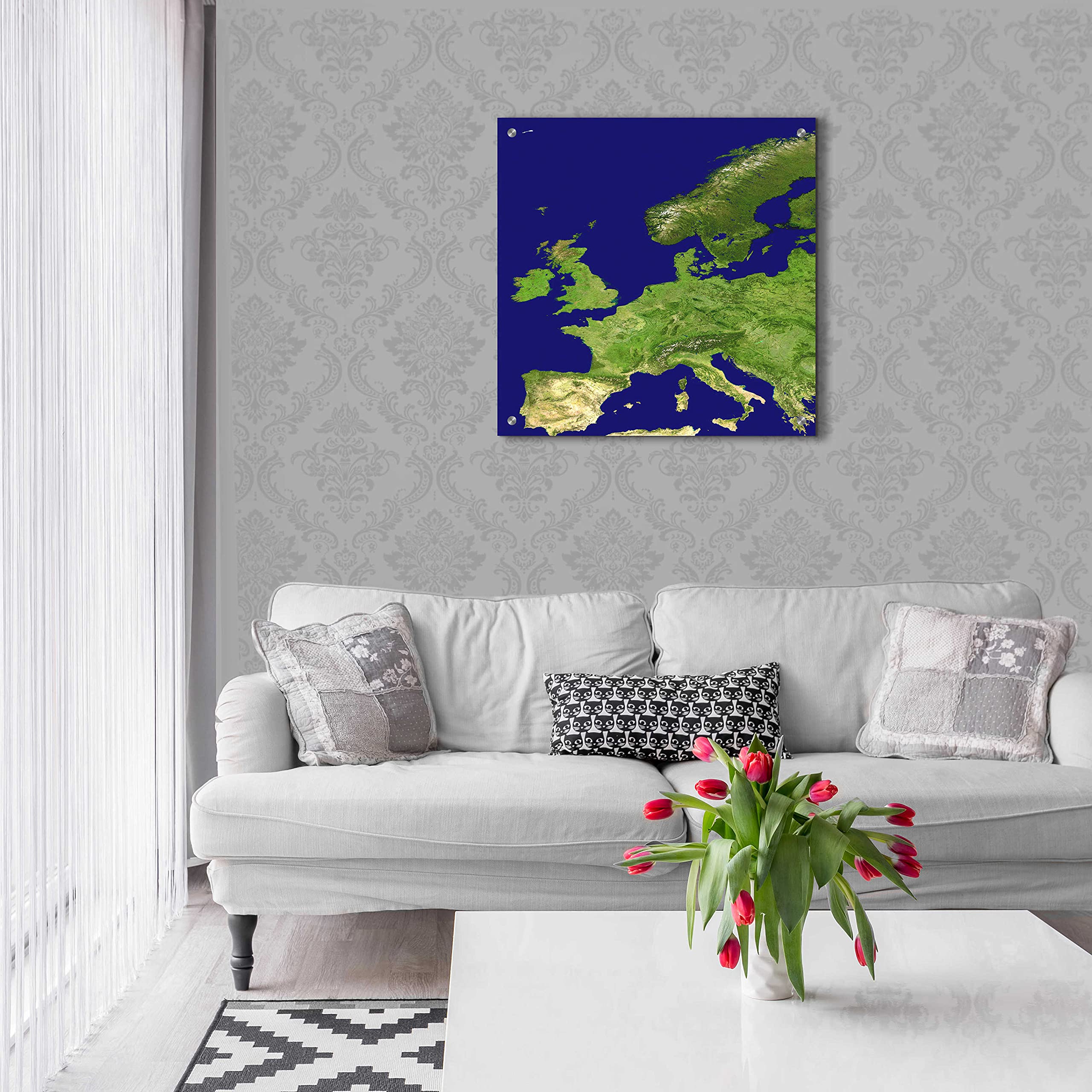 Epic Art 'Earth as Art: Europe' Acrylic Glass Wall Decor - 24x24 Inch Modern Home & Office Artwork - Perfect for Living Room, Bedroom, or Office Decoration