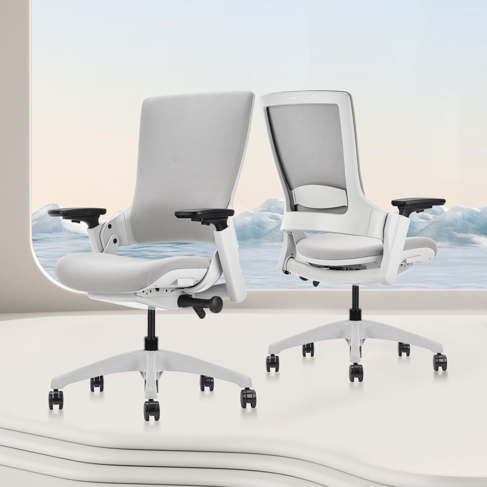 CLATINA Ergonomic Office Chair - Adjustable Swivel Executive Chair with 3D Armrests & Lumbar Support, Fabric Backrest Computer Task Chair for Home Office, Conference Room & Workspace - Perfect for Long Hours Sitting & Back Pain Relief