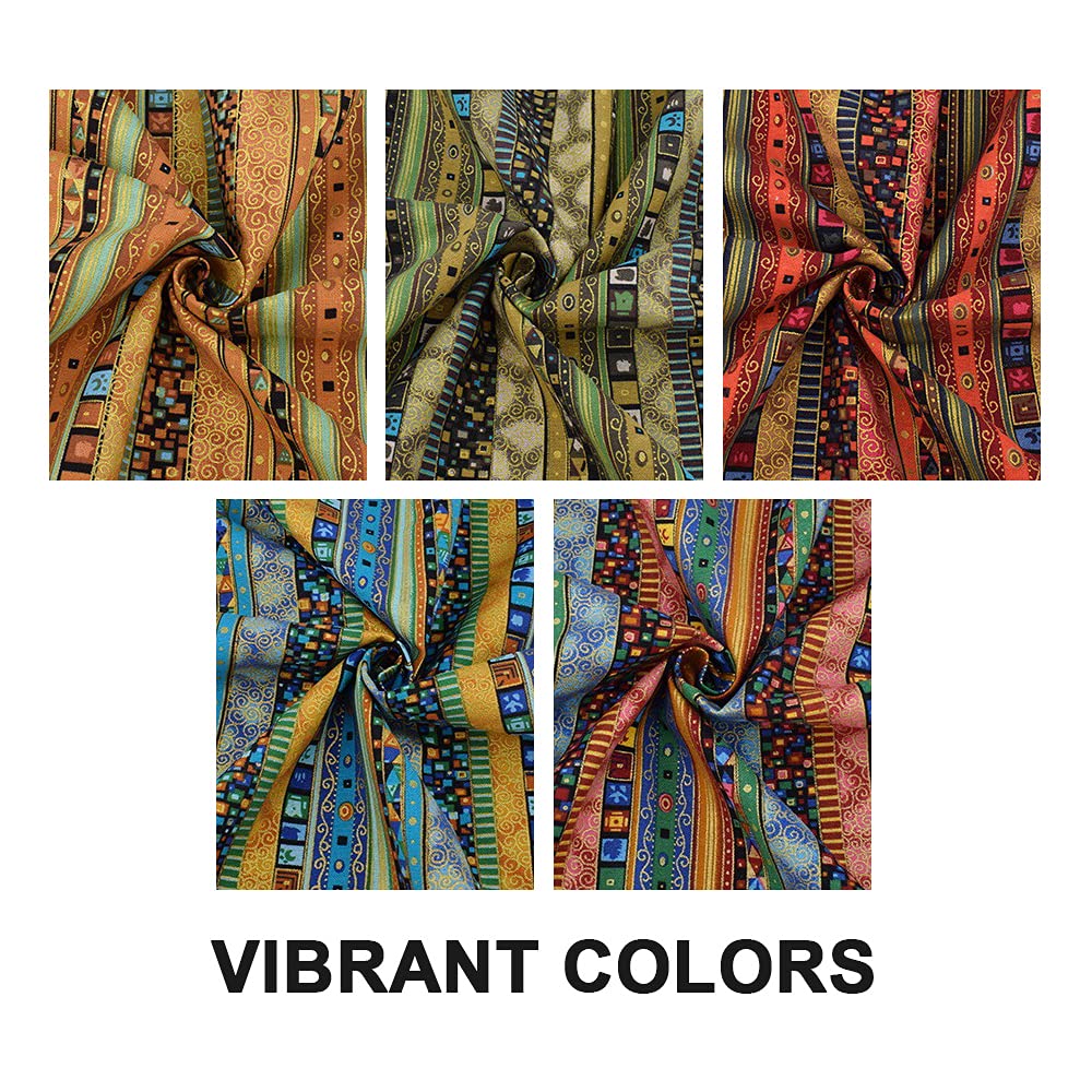 5-Piece African Print Cotton Linen Fat Quarter Fabric Bundle - 50x40cm Ethnic Pattern DIY Sewing Material for Headwraps, Scarves, Quilting & Craft Projects - Perfect for Boho Home Decor, Fashion Accessories & Unique Gift Ideas
