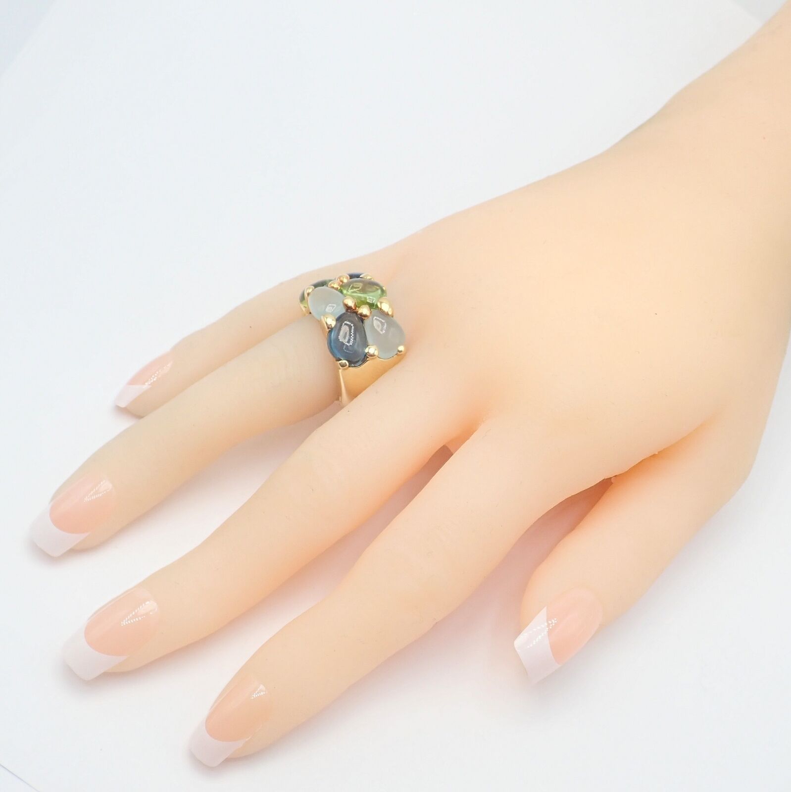 Authentic Pomellato 18K Yellow Gold Sassi Large Peridot Topaz Aqua Ring Size 6 - Elegant Jewelry for Weddings, Parties & Special Occasions