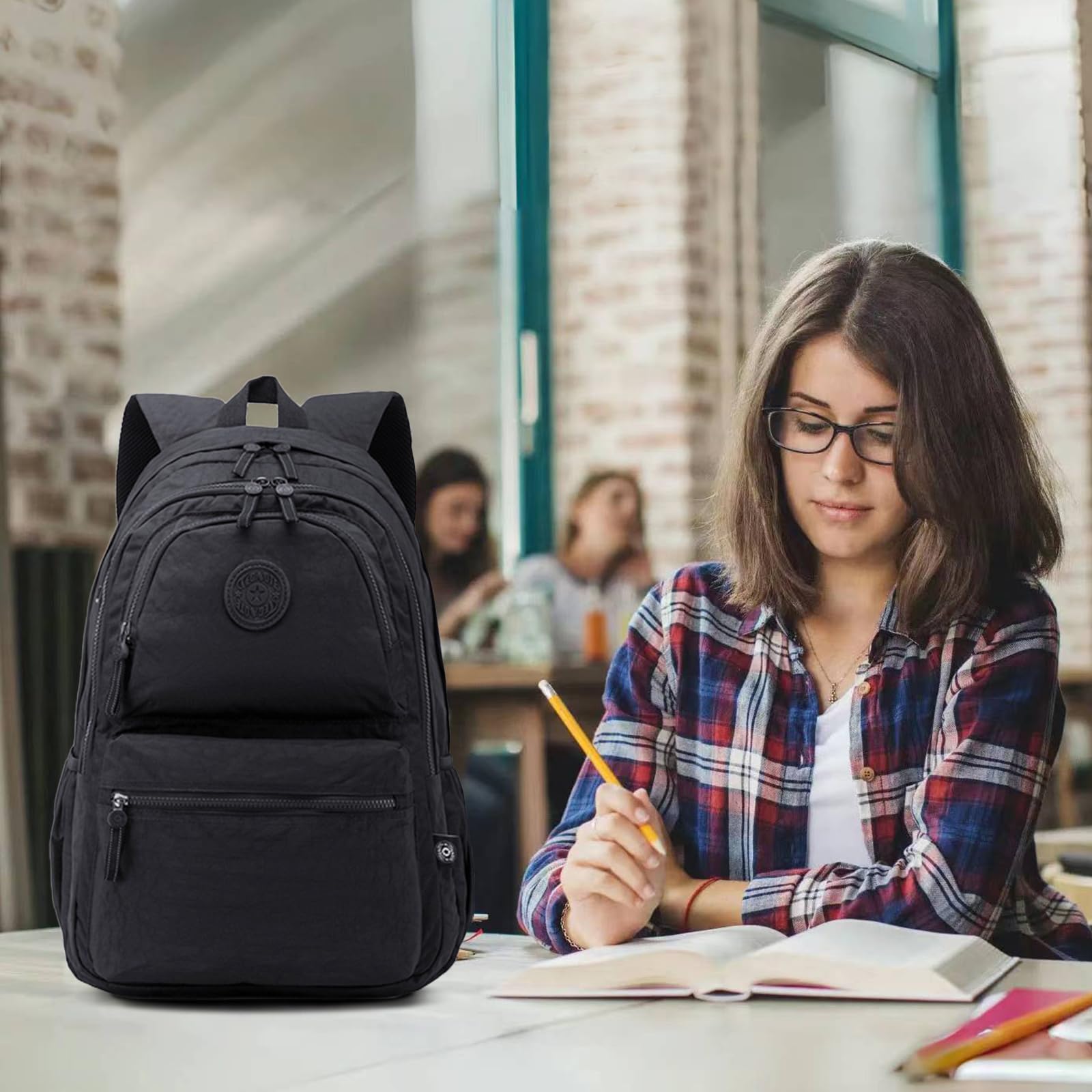 28L Lightweight Nylon Travel Laptop Backpack for Men & Women - Durable Computer Work Backpack, Casual Daypack for Hiking, Cycling, Commuting, School & Office - Fits 15.6 Inch Laptop - Black