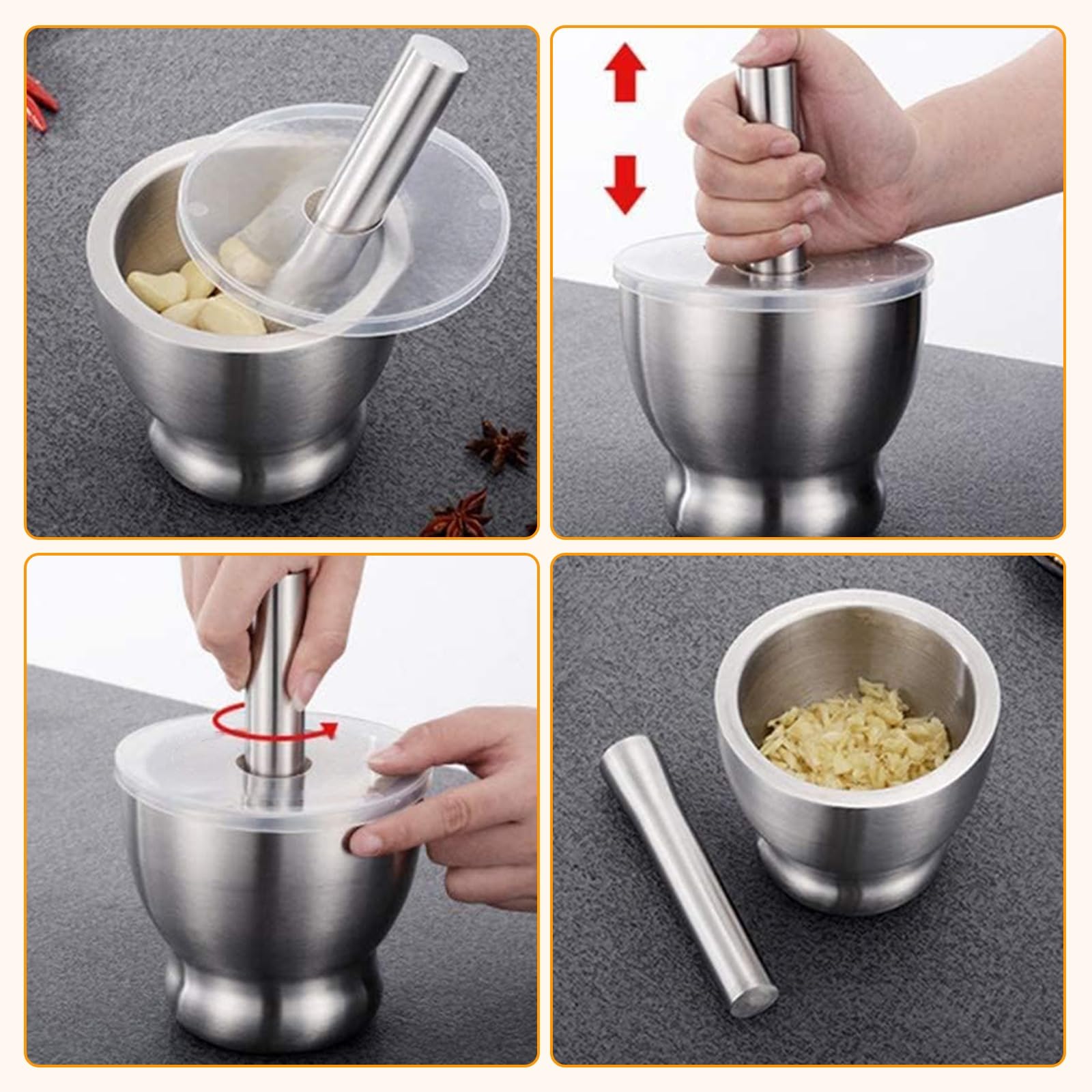 Premium Stainless Steel Mortar and Pestle Set – Heavy Duty Spice Grinder for Herbs, Pills, and Fine Powder | Perfect for Guacamole, Pesto, and Seasoning | Kitchen & Apothecary Essential with Lid