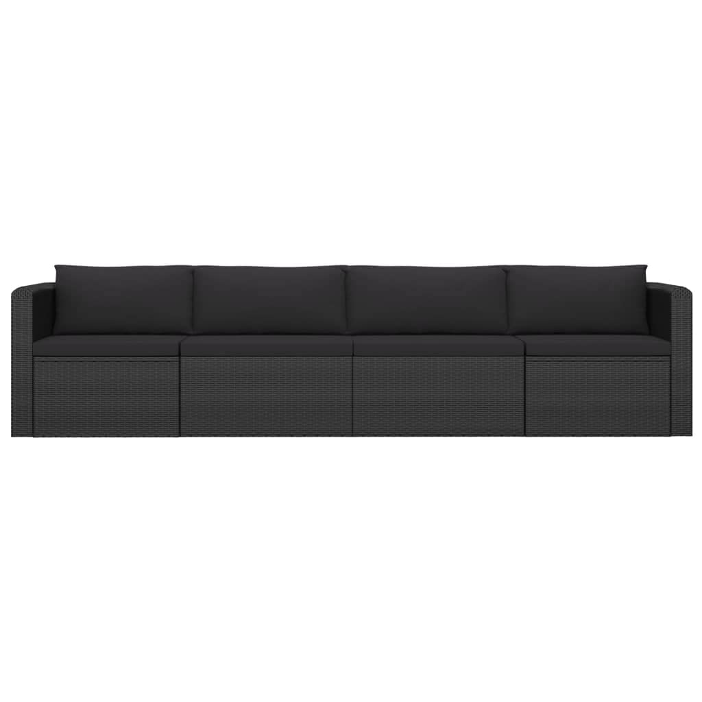 Black 4-Piece Outdoor Patio Furniture Set with Cushions - Poly Rattan Sectional Sofa & Dining Conversation Set for Backyard, Garden, Poolside or Deck Relaxation