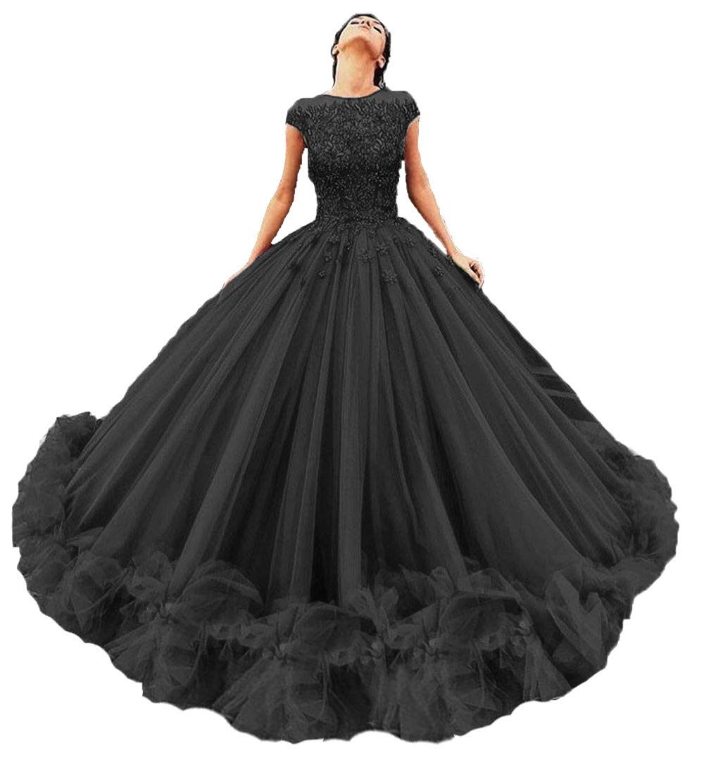 Elegant Beaded Quinceanera Dresses for Women - Tulle Ball Gown with Lace Appliques & Cap Sleeves | Perfect for Sweet 16, Quinceañera, Prom & Formal Events