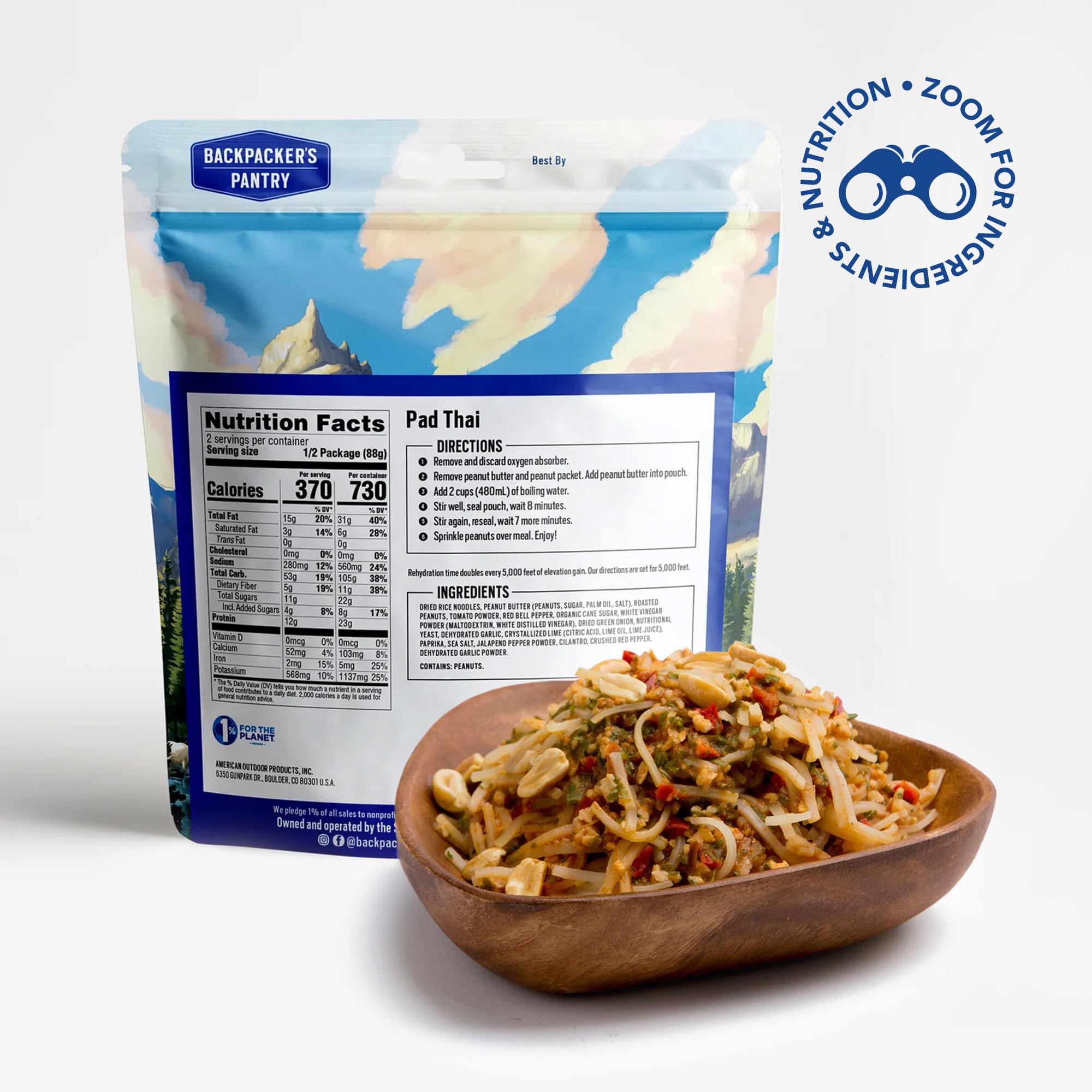 Backpacker's Pantry Pad Thai Freeze Dried Camping Food - High Protein Vegan Gluten-Free Backpacking Meal (23g Protein) - Perfect for Hiking, Emergency Preparedness & Outdoor Adventures
