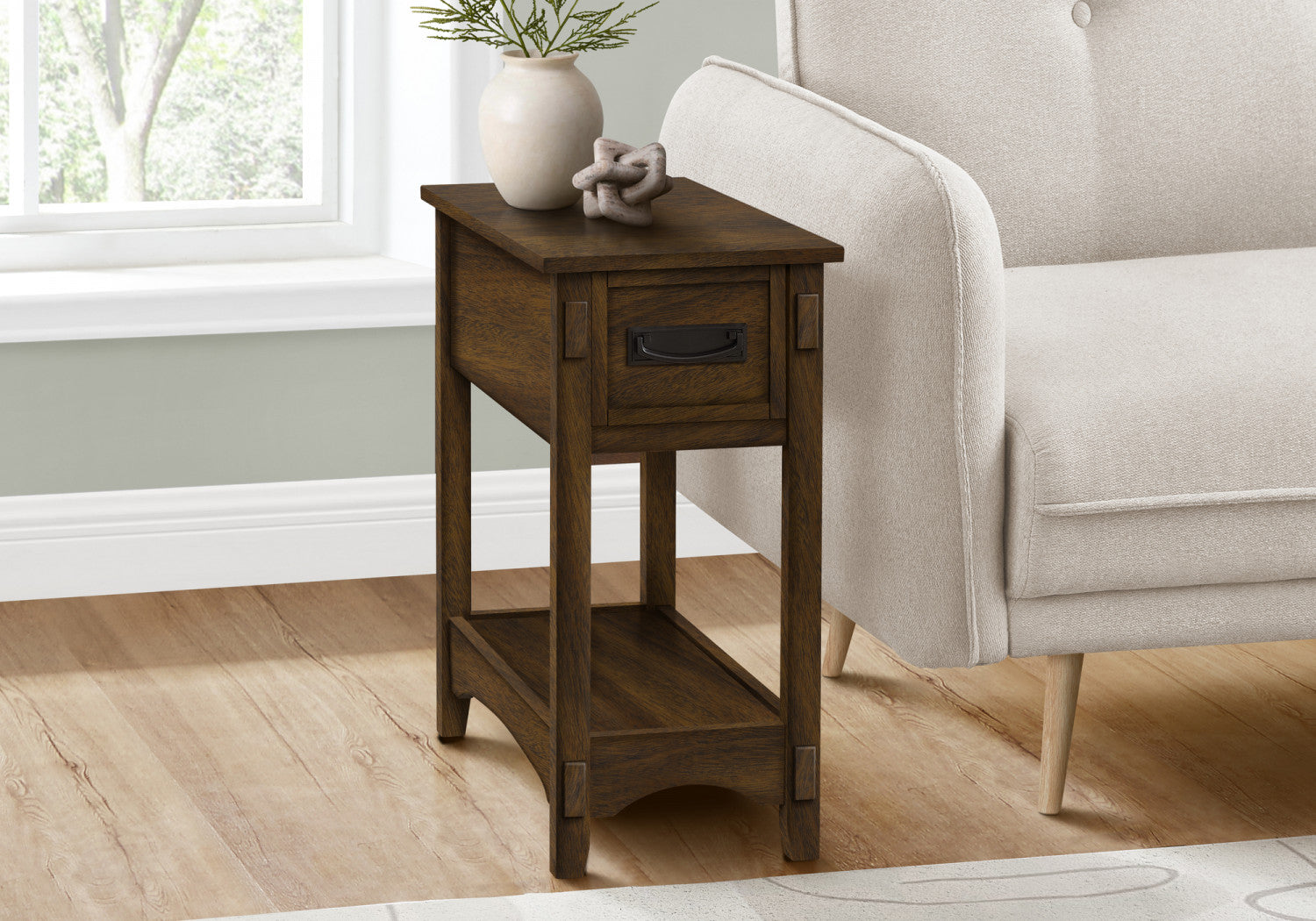 Aurea Walnut Side Table - Modern End Table for Living Room, Bedroom & Office - Stylish Small Accent Table with Wooden Finish
