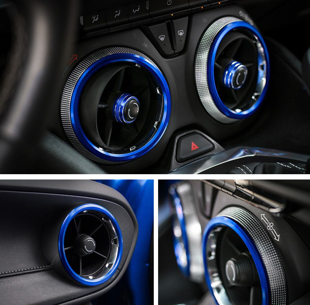 4 Pack Blue Air Conditioner Vent Outer Ring Trims for 2016+ Chevy Camaro - Stylish AC Vent Decor & Upgrade for Car Interior Customization