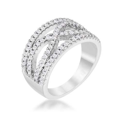 0.4Ct Rhodium Plated Classic Twist Wide Cubic Zirconia Ring - Elegant Statement Jewelry for Women, Perfect for Weddings, Parties & Special Occasions