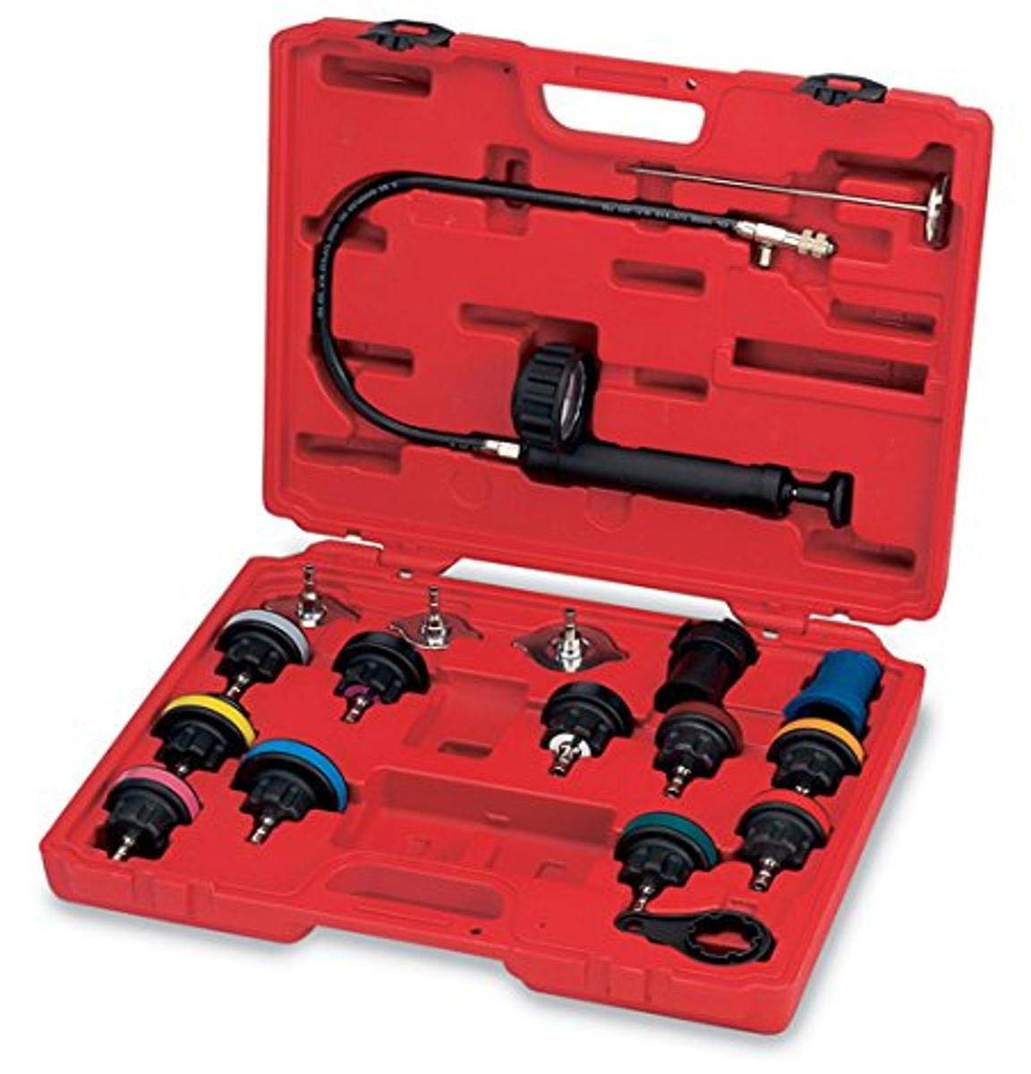 FJC 43658 Radiator Pressure Tester Kit with Cap Tester - Professional Cooling System Diagnostic Tool for Cars, Trucks & SUVs - Perfect for Mechanics & DIY Auto Repairs