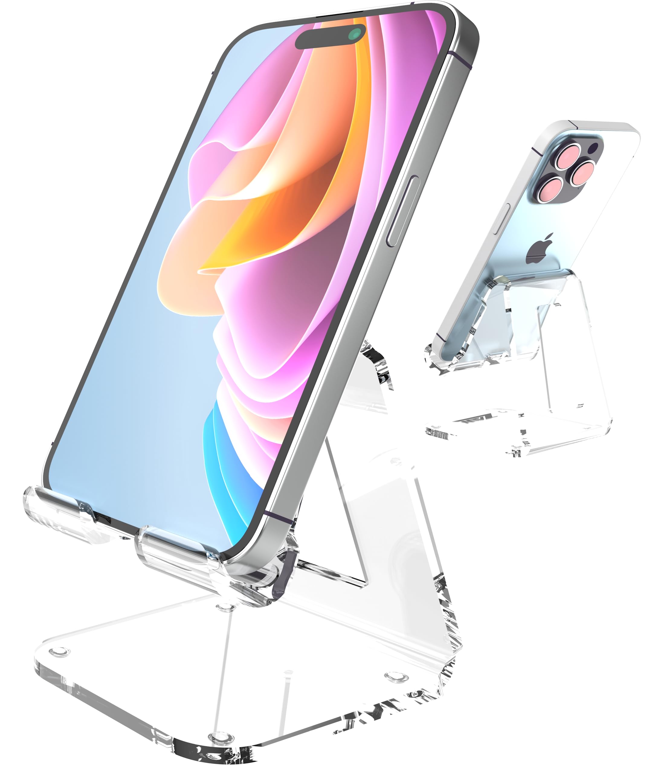 ZAW Clear Acrylic Cell Phone Stand for Desk – 4MM Thick Phone Holder Compatible with iPhone 15/14 Pro & Samsung S24/S23 – Perfect for Office, Home & Travel (1-Pack)
