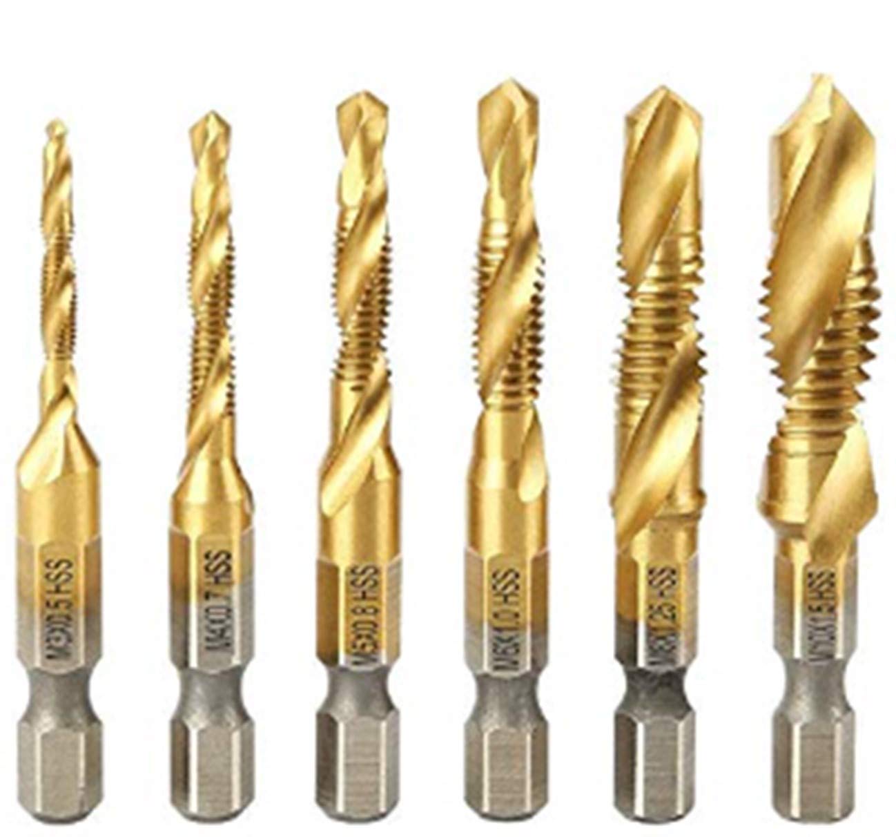 6 Pack Titanium Coated Metric Tap and Drill Bit Set M3-M10 - High Speed Steel Threading Kit for Metal, Wood, Plastic - Perfect for DIY, Home Repair, and Professional Machining Projects