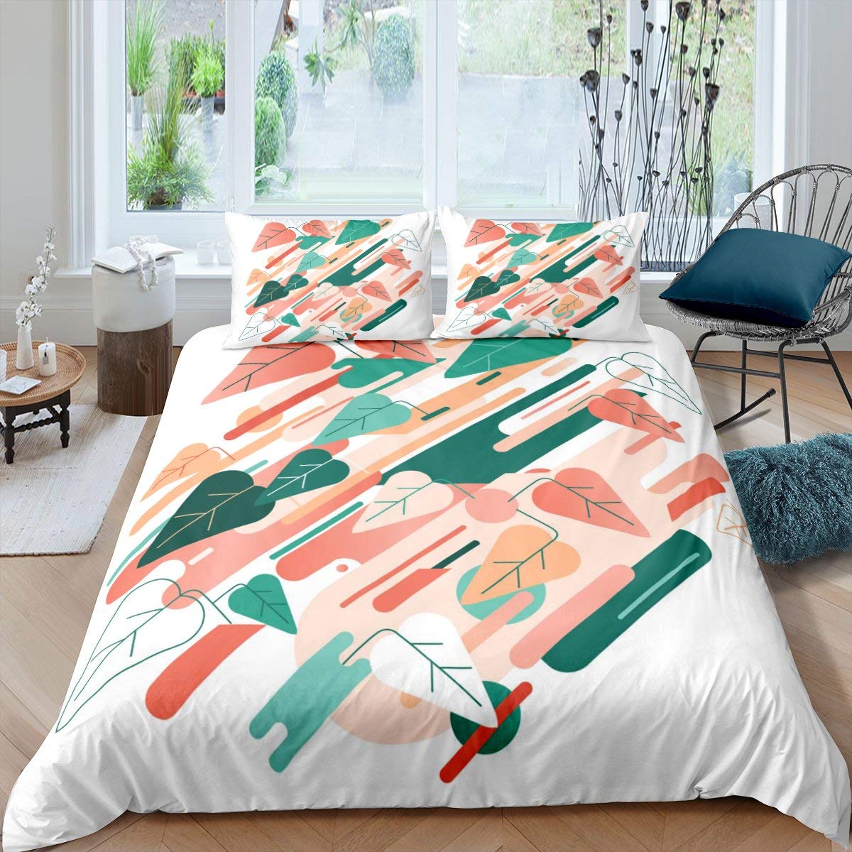 Feelyou Colorful Leaves Duvet Cover Set - Soft Microfiber Bedding for Kids Boys Girls - Twin Size Abstract Print Comforter Cover - Perfect for Children's Room Decor & Cozy Bedtime