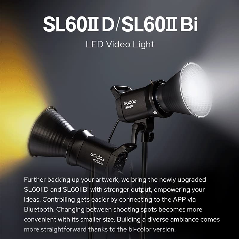 Godox SL-60W Upgraded Version SL60IID 70W LED Video Light with 8 FX Effects, APP Control & Bowens Mount - Portable Continuous Lighting for YouTube Videos, Live Streaming, Photography, and Studio Shooting