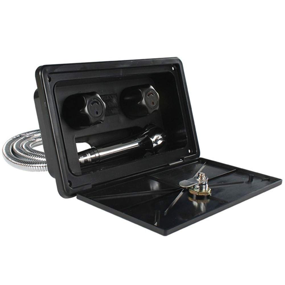 RV Exterior Shower Box Kit with Shower Head & Faucet - Hot/Cold Water Switch - Black - Perfect for Motorhome, Boat, RV, Caravan & Camper Outdoor Showering