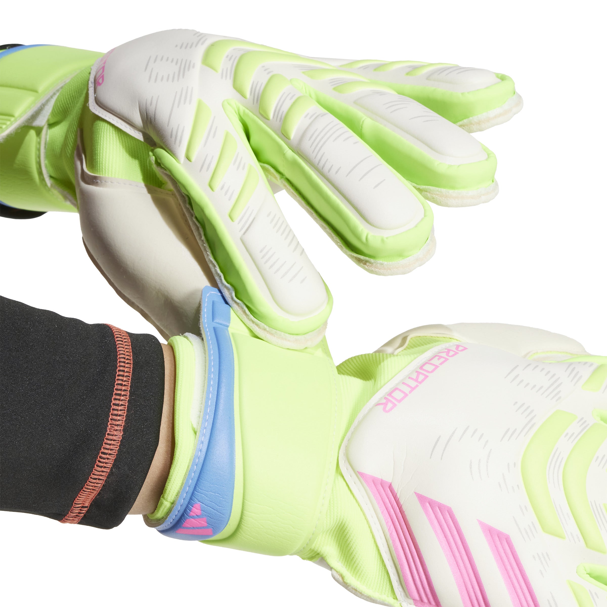 Adidas Predator Match Fingersave Goalkeeper Gloves - White/Lucid Lemon/Lucid Pink - Professional Soccer Goalie Gloves for Training & Match Play