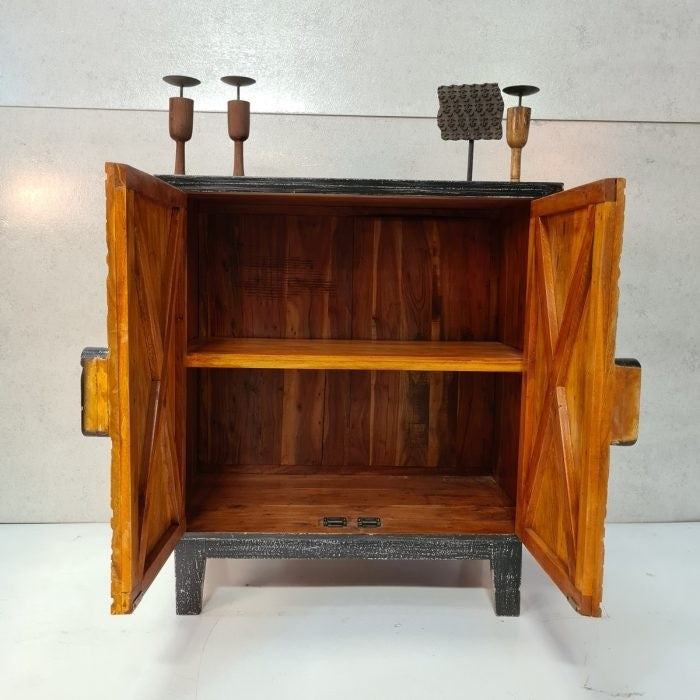 Handcrafted Indian Solid Hardwood Cabinet with 2 Doors - Black Finish, 86x46x92cm - Perfect for Living Room, Bedroom & Office Storage