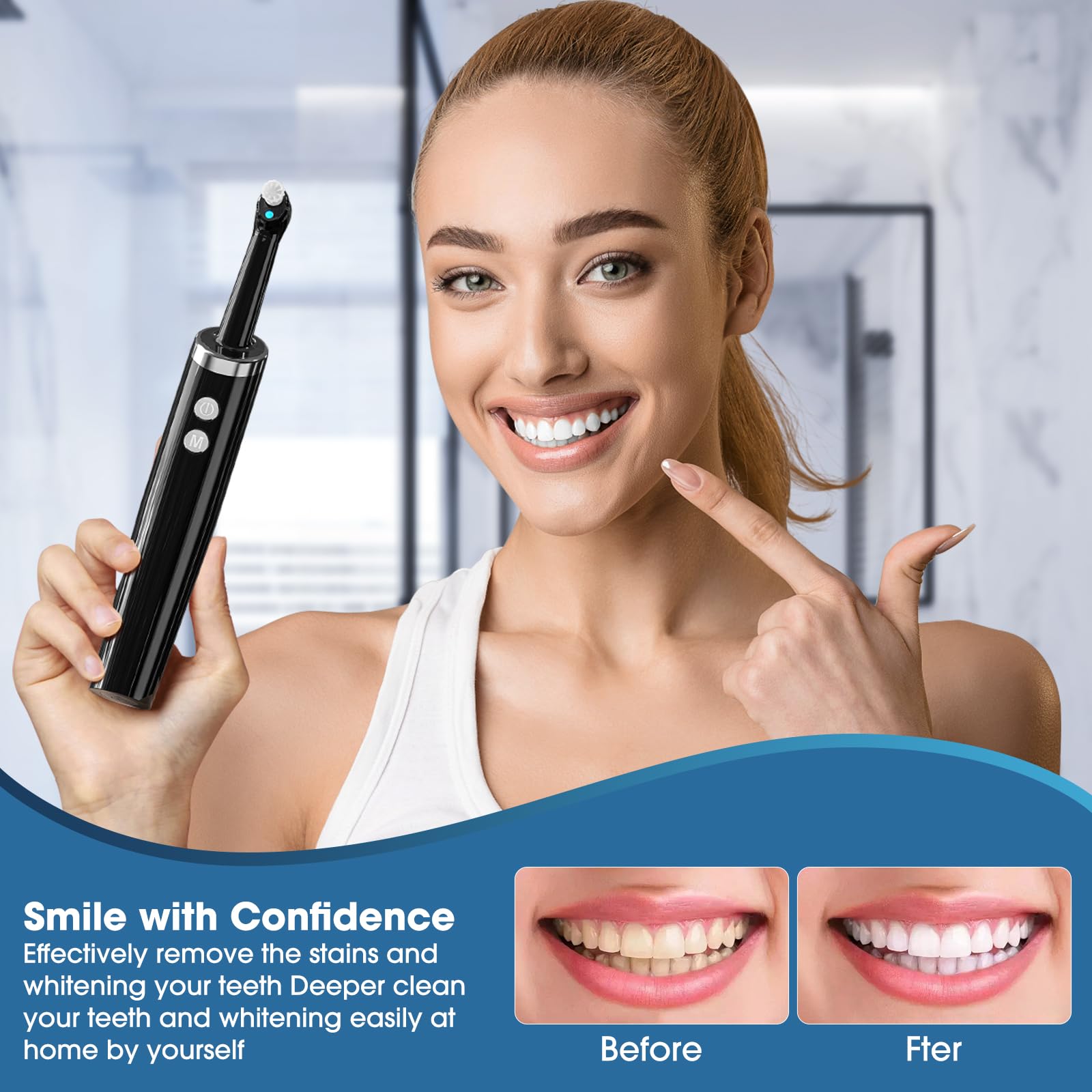 Electric Tooth Polisher - 5 Modes, 5 Brush Heads, IPX6 Waterproof for Teeth Whitening & Cleaning at Home