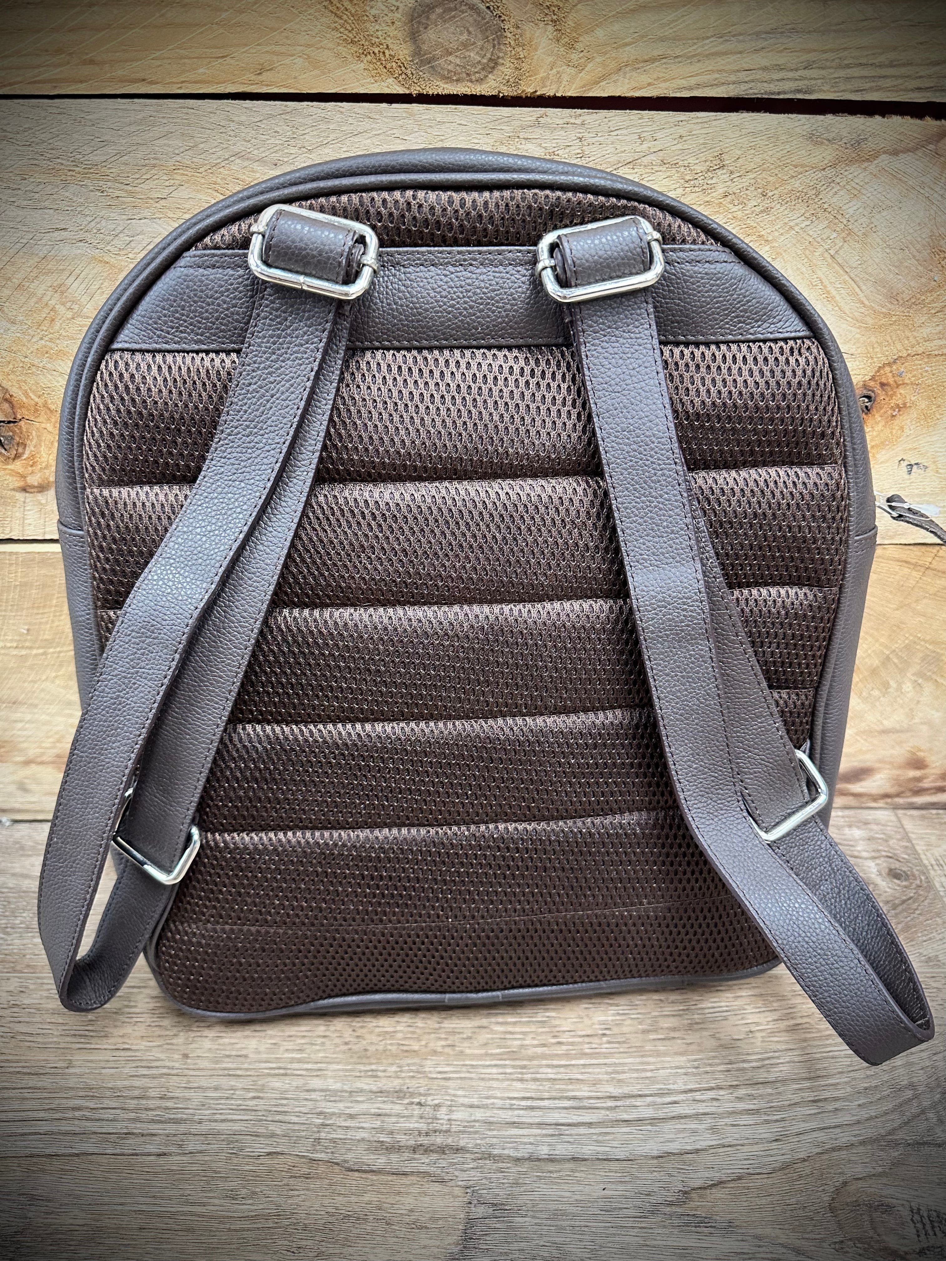 Premium Brown Cowhide Leather Backpack with Nylon Padded Straps - Durable & Stylish Laptop Bag for Work, Travel & College