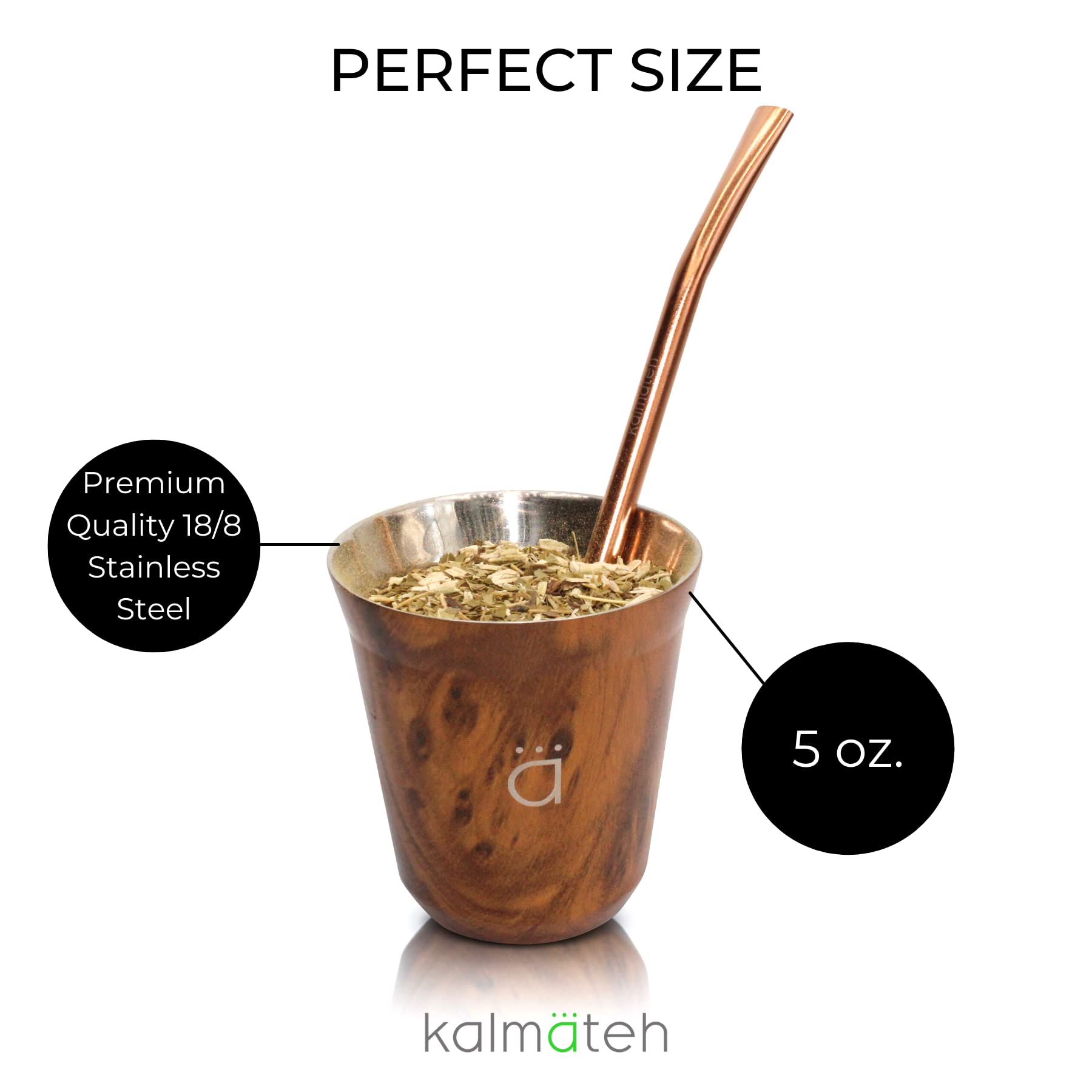 Kalmateh Yerba Mate Gourd with Bombilla - 5oz Stainless Steel for Tea Lovers