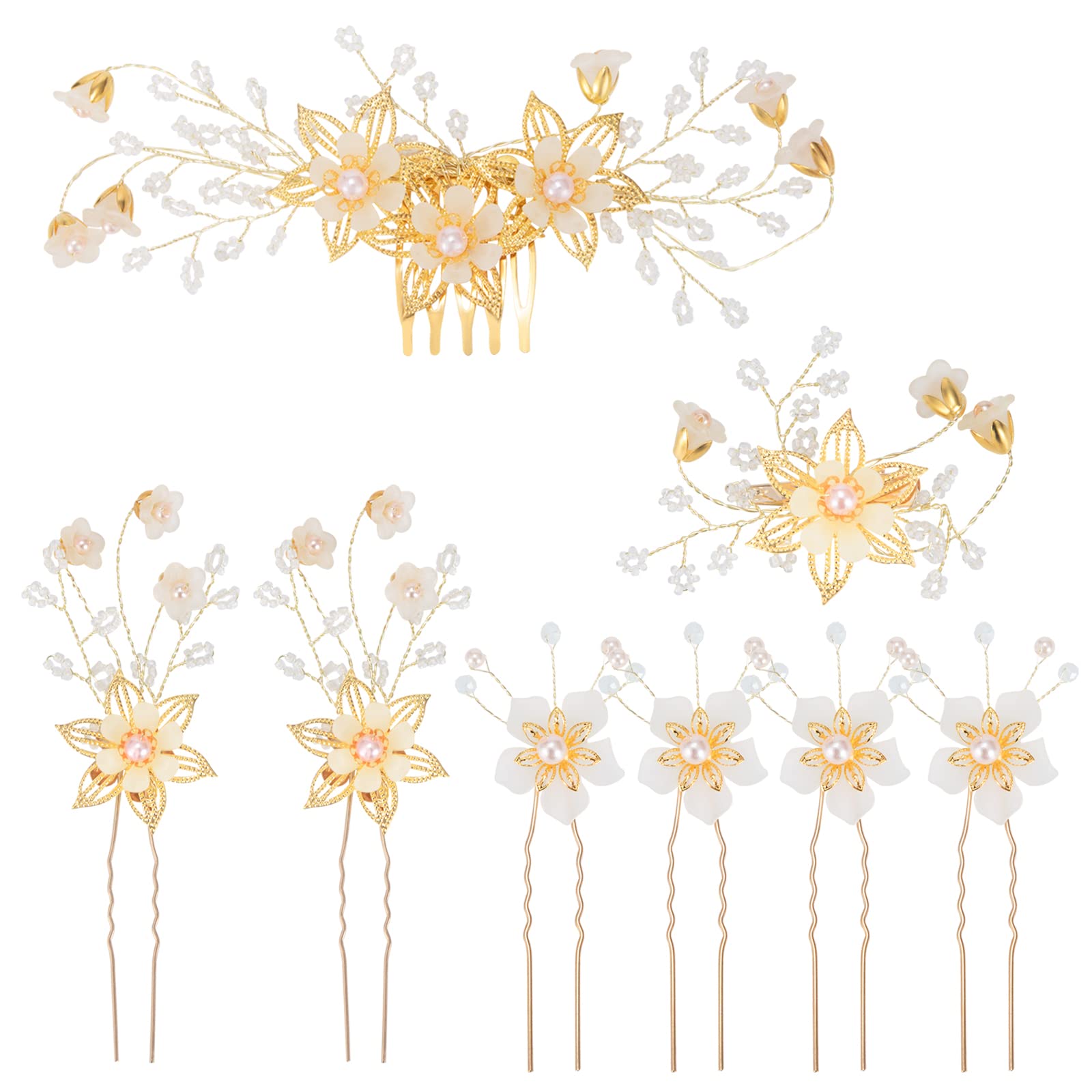 Elegant Bridal Hair Pins Set - 8 Piece Rhinestone Flower Hairpieces with Pearl Hair Comb & Clips for Bride & Bridesmaids | Perfect for Weddings, Prom, and Formal Events
